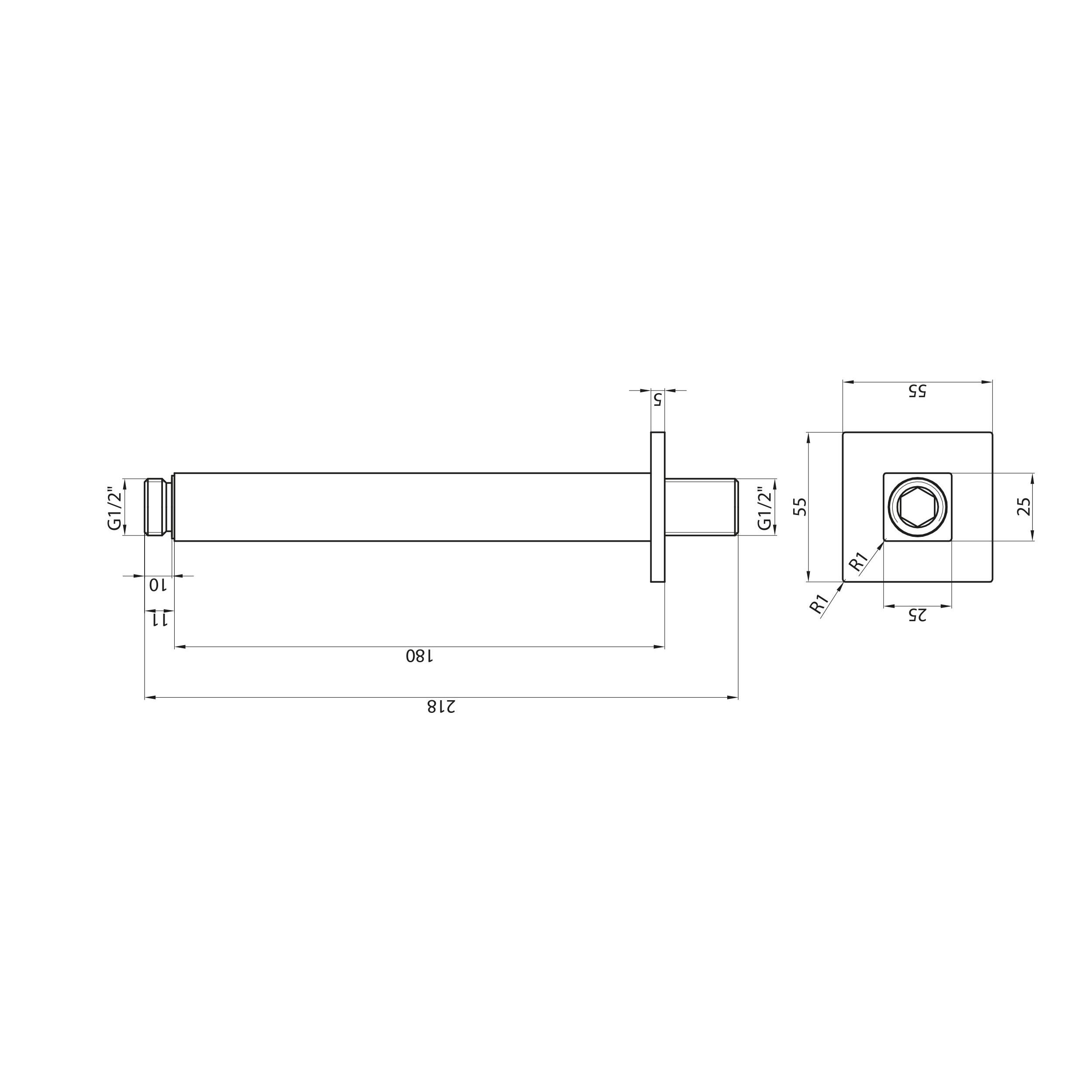 Scudo Mono square black steel shower ceiling arm