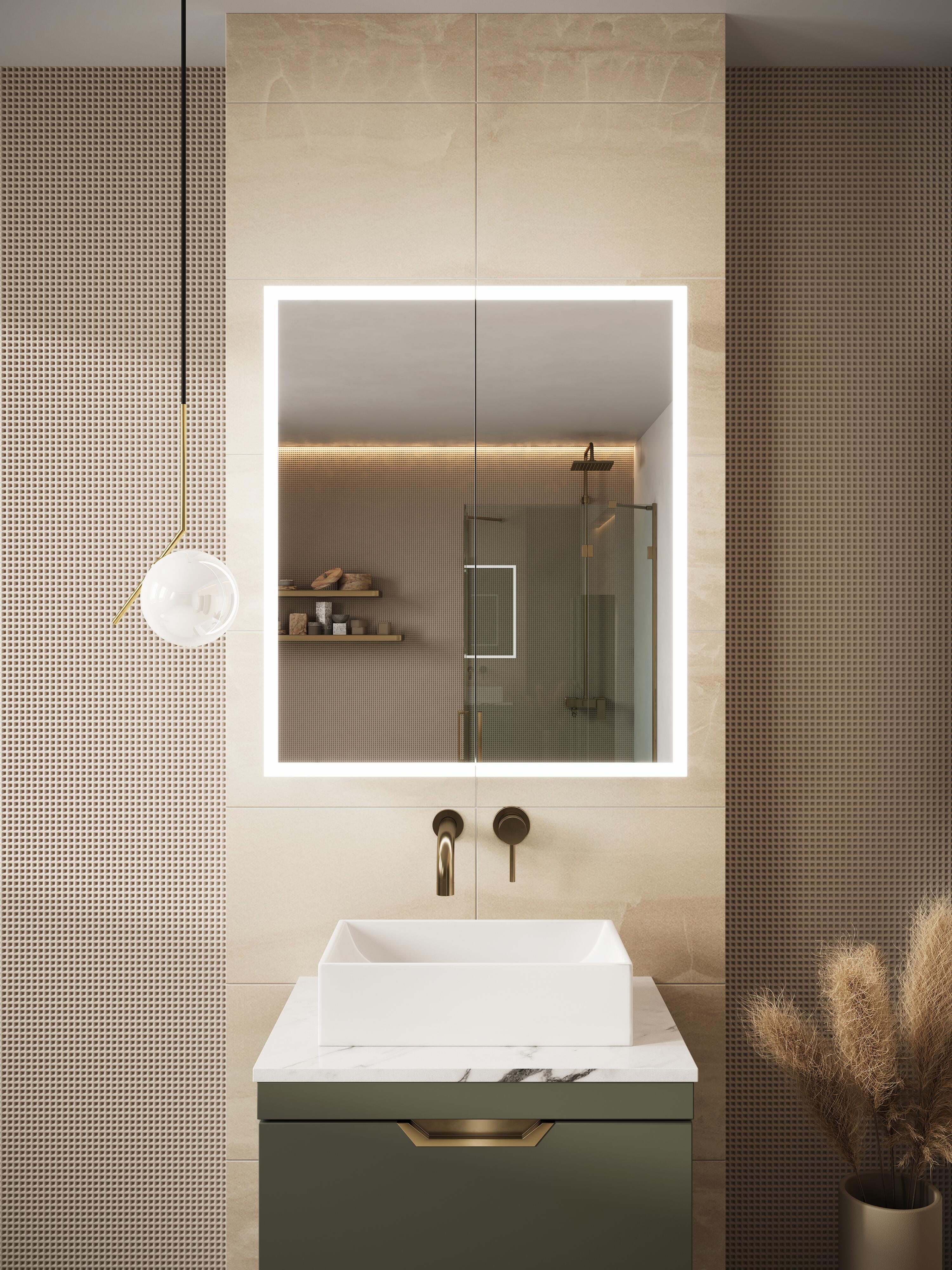 Scudo Prospr double door mirror cabinet, 600x700mm, with LED lighting and Bluetooth