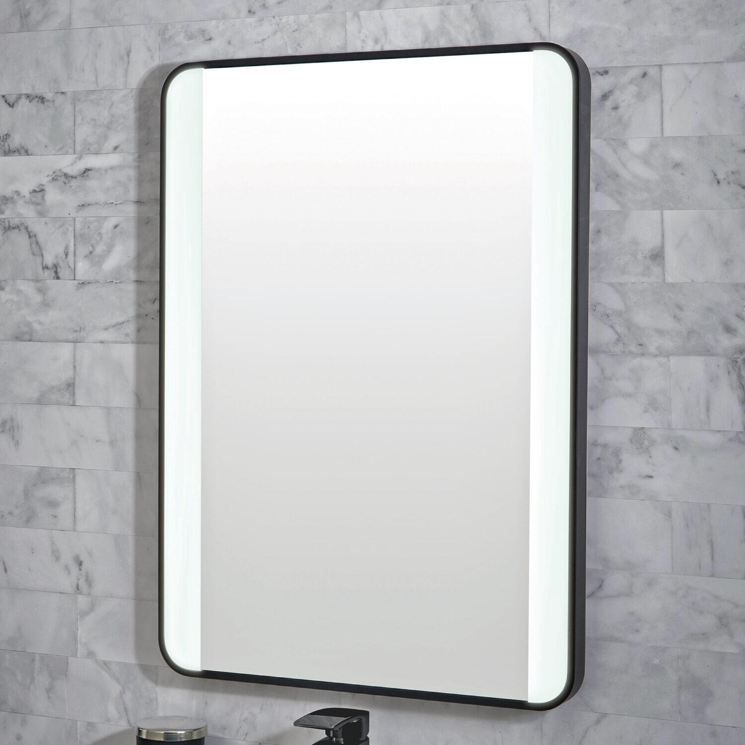 Scudo Mono 500x700mm soft square LED mirror with Matt Black frame and integrated lighting