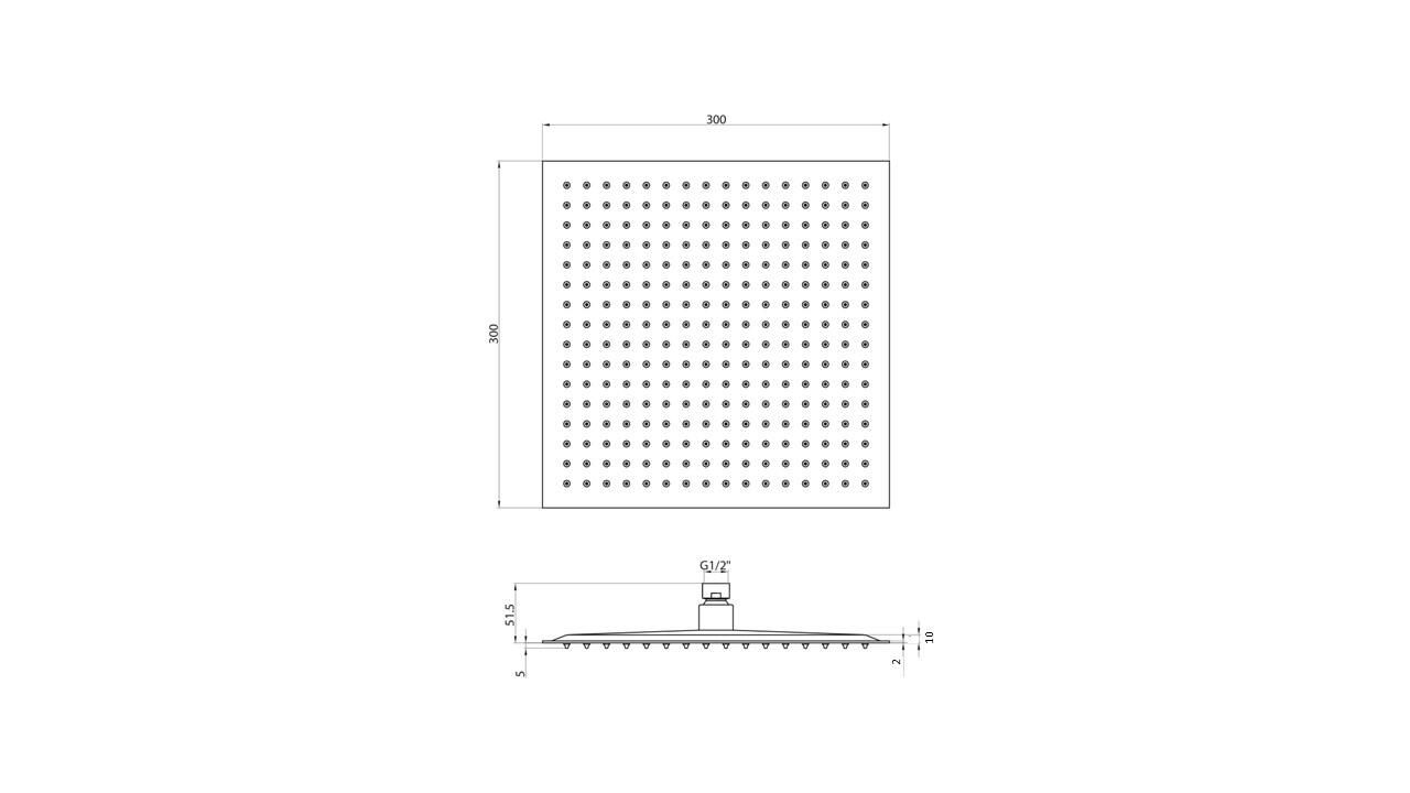 Scudo Square 300mm black stainless steel drench shower head