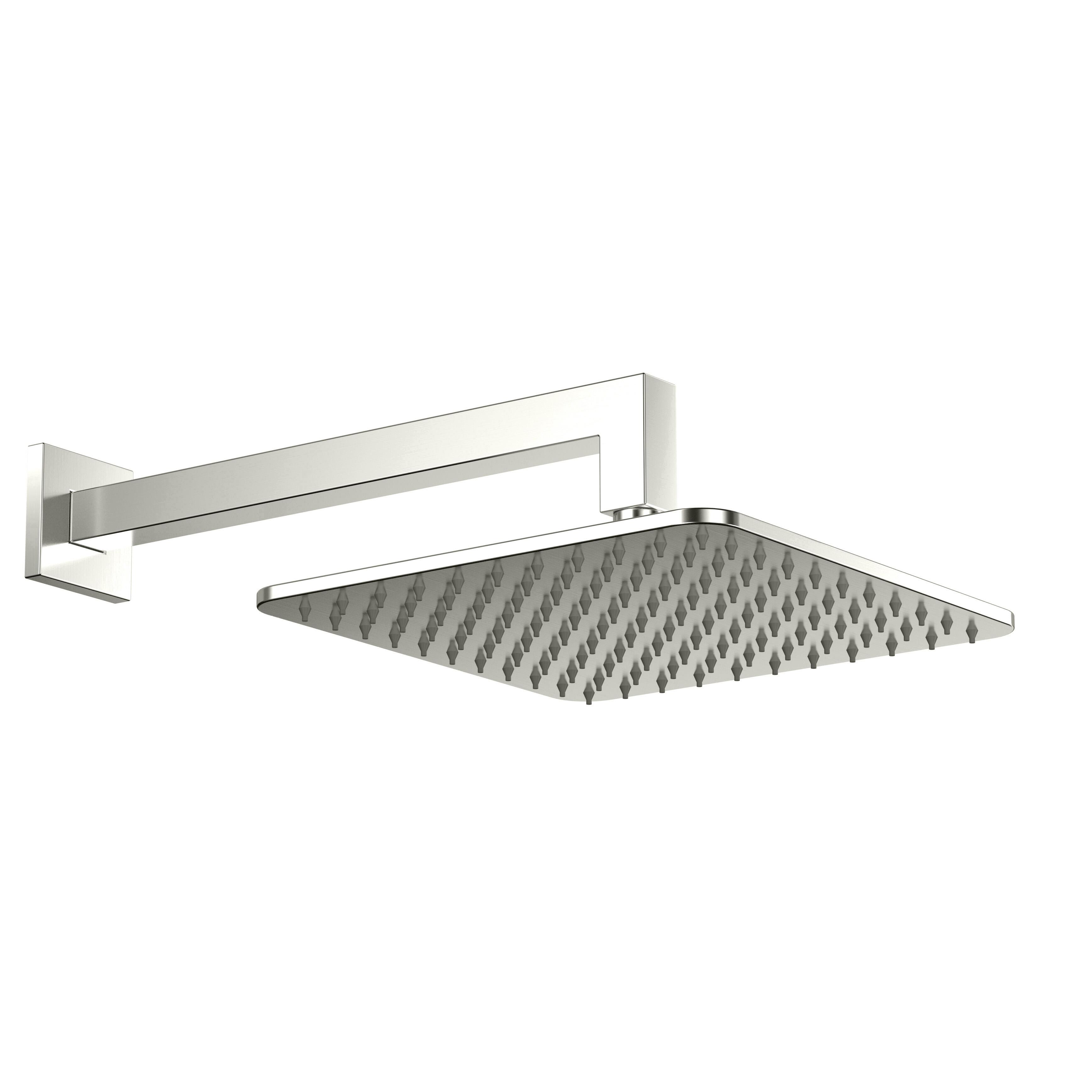 Scudo Core brushed nickel wall arm and square drench shower head
