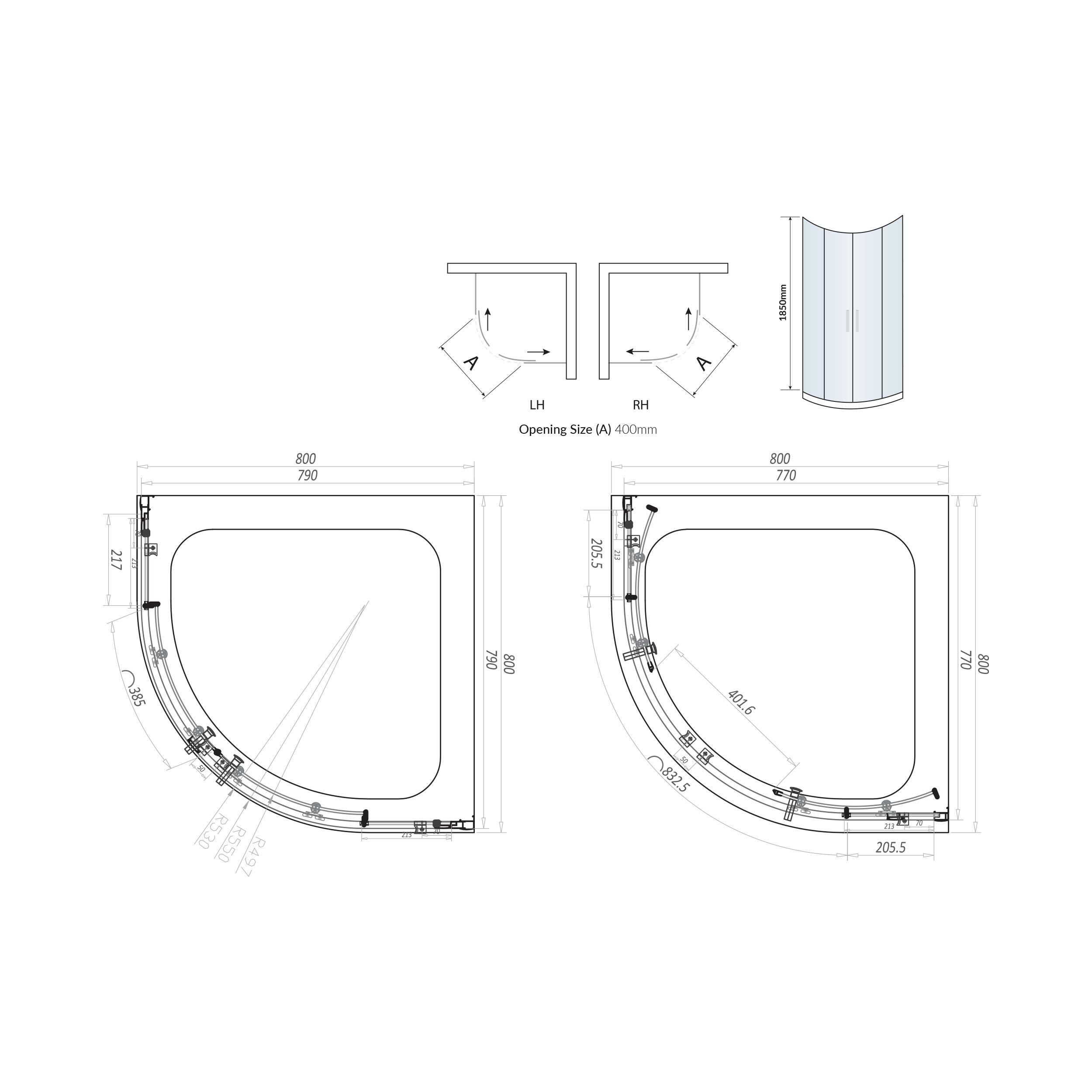 Scudo S6 800mm double door quadrant shower enclosure with clear 6mm glass and chrome frame