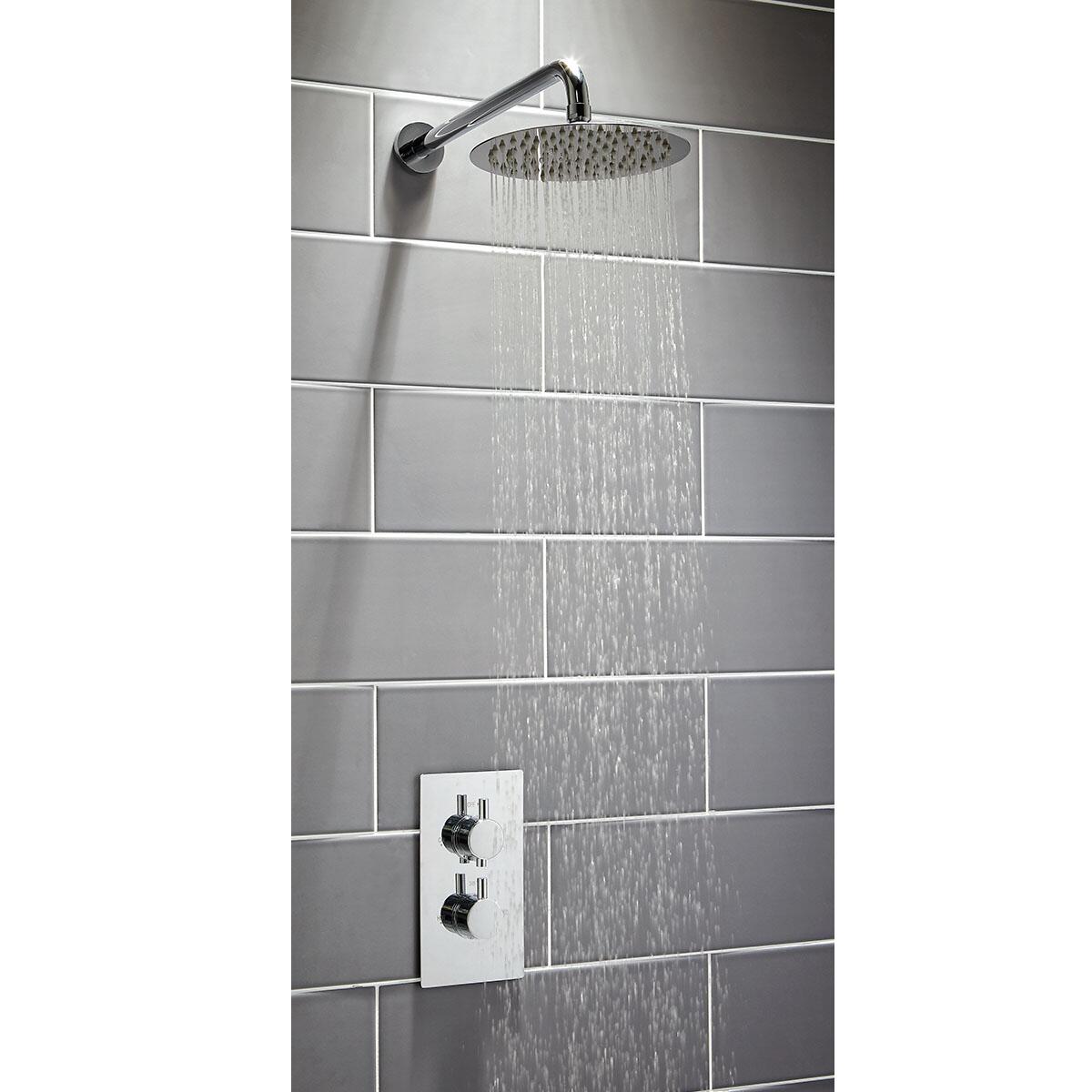 Scudo round extended wall mounted shower arm, chrome finish, steel construction