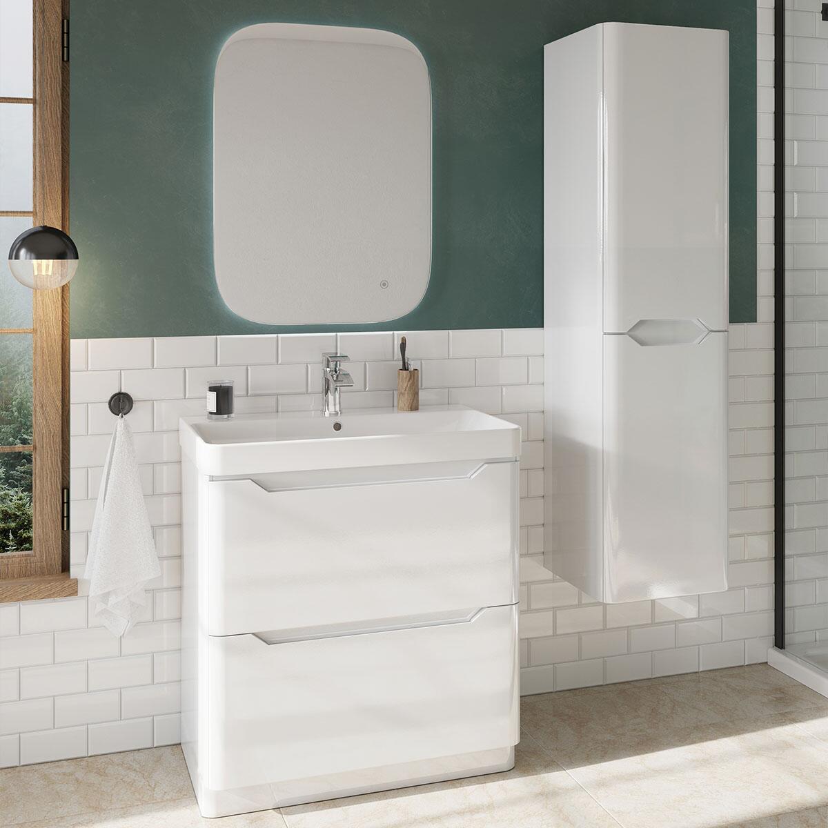 Scudo Ella 765mm white melamine floorstanding vanity unit with soft-close doors