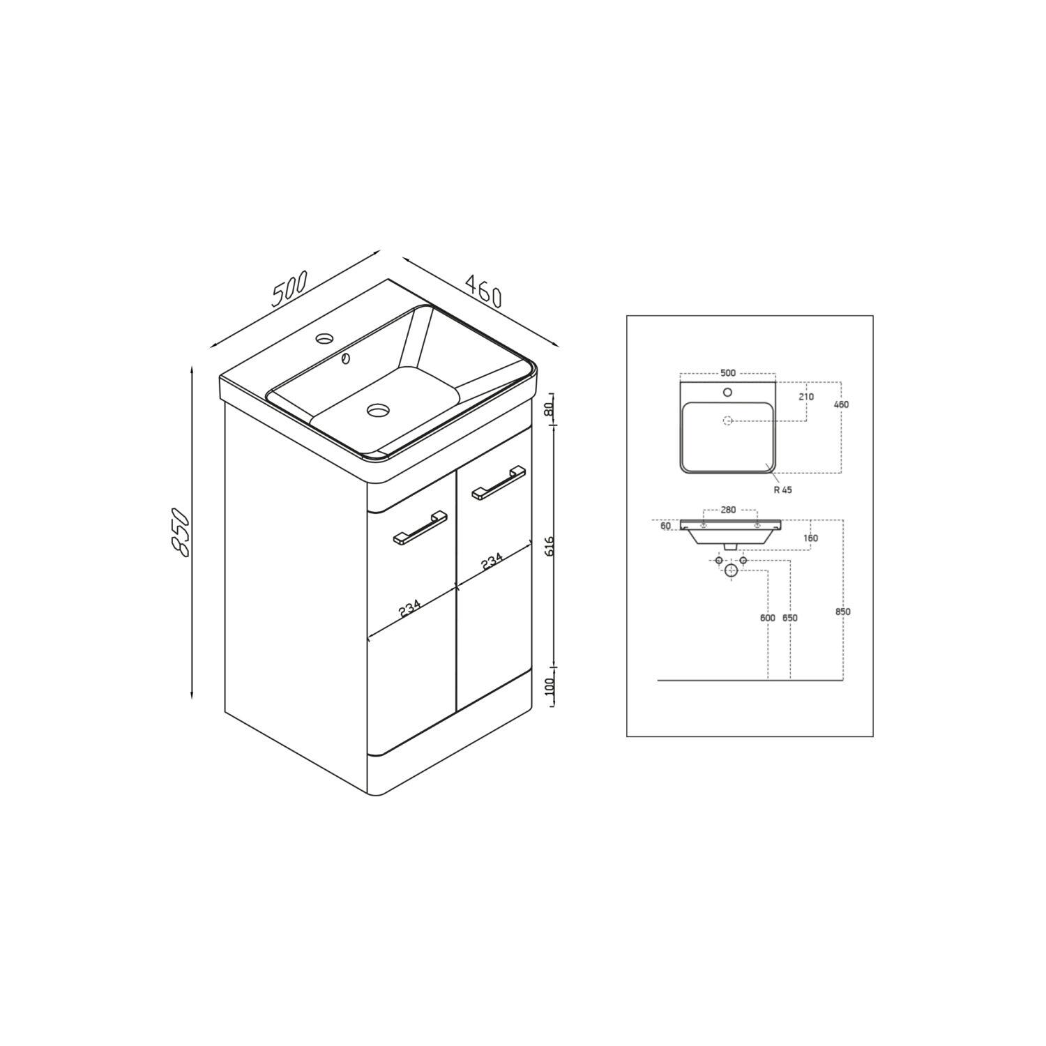 Scudo Rossini 460mm floorstanding vanity unit in Pebble Grey painted MDF