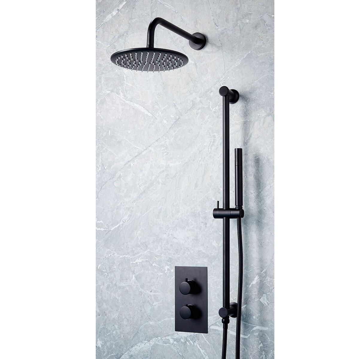 Scudo Core Matt Black round handle head and handset riser kit