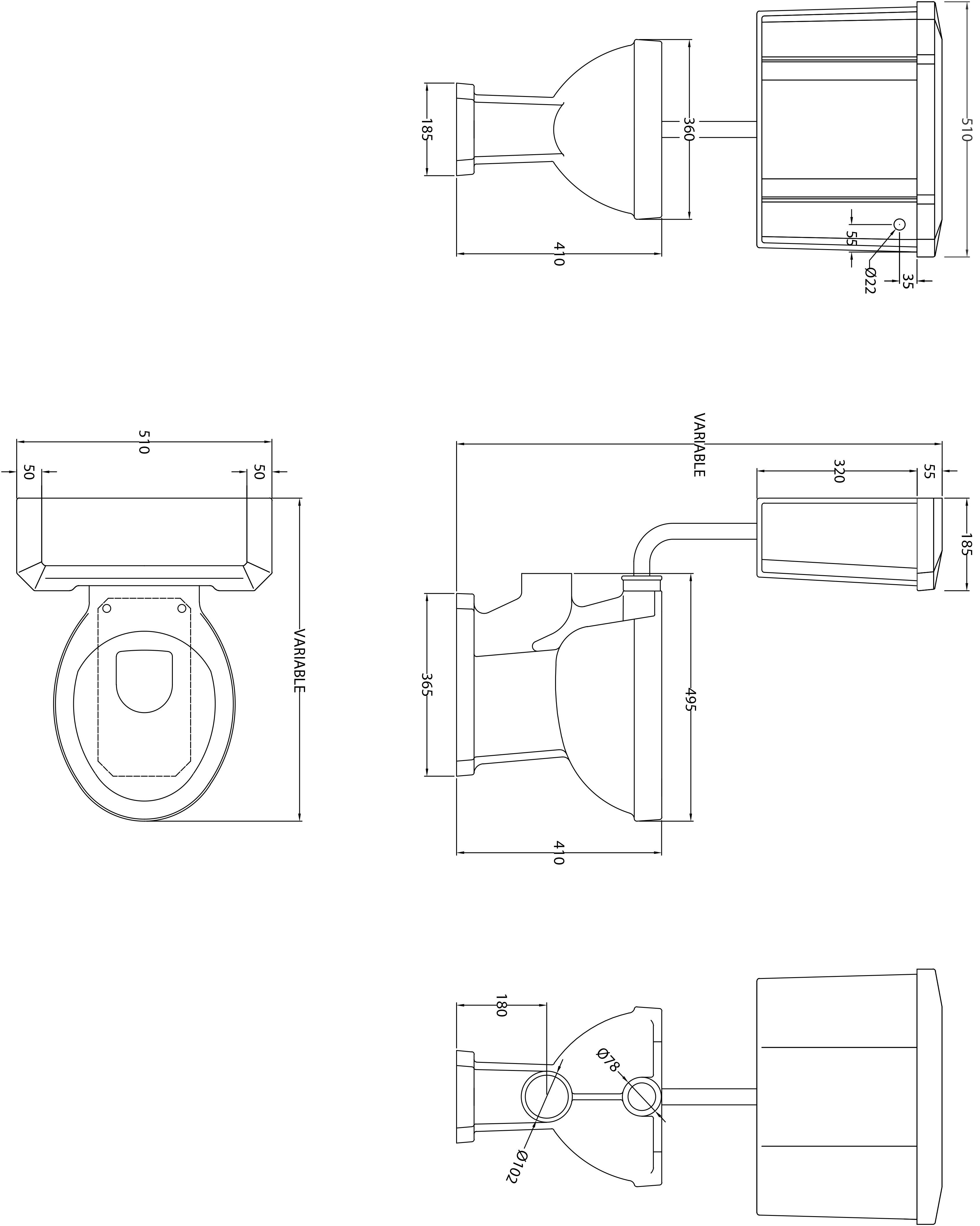 Scudo Harrogate white ceramic low level cistern with handle, 510mm width