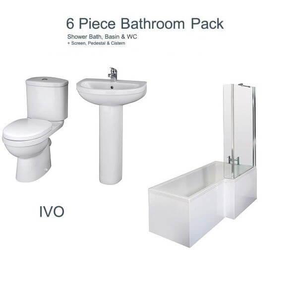 Jupiter 1700mm L Shaped Square Shower Bath Complete with 4 Piece Designer Bathroom Suite