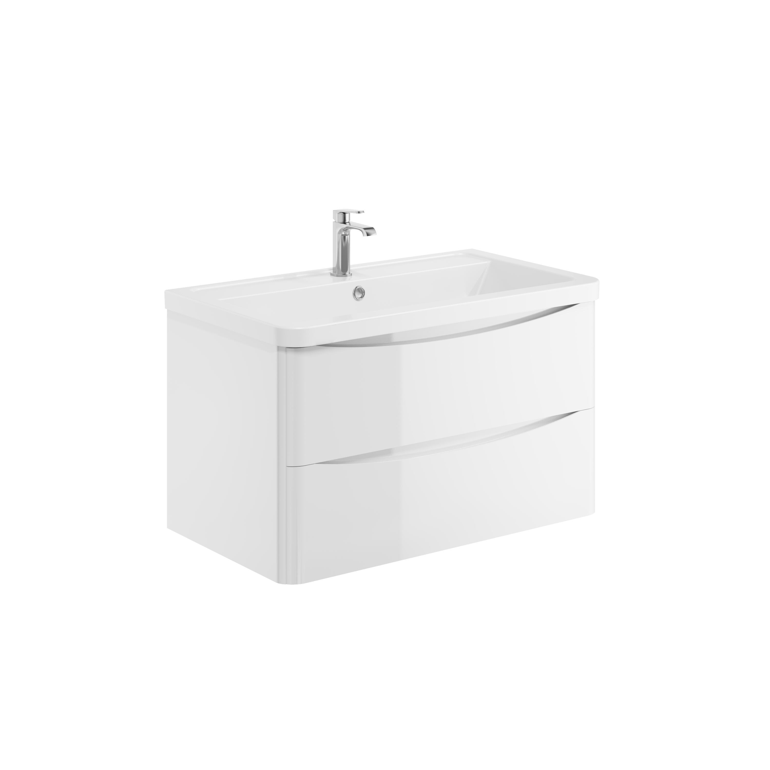 Scudo Bella 800mm wall mounted vanity unit in gloss white with two drawers