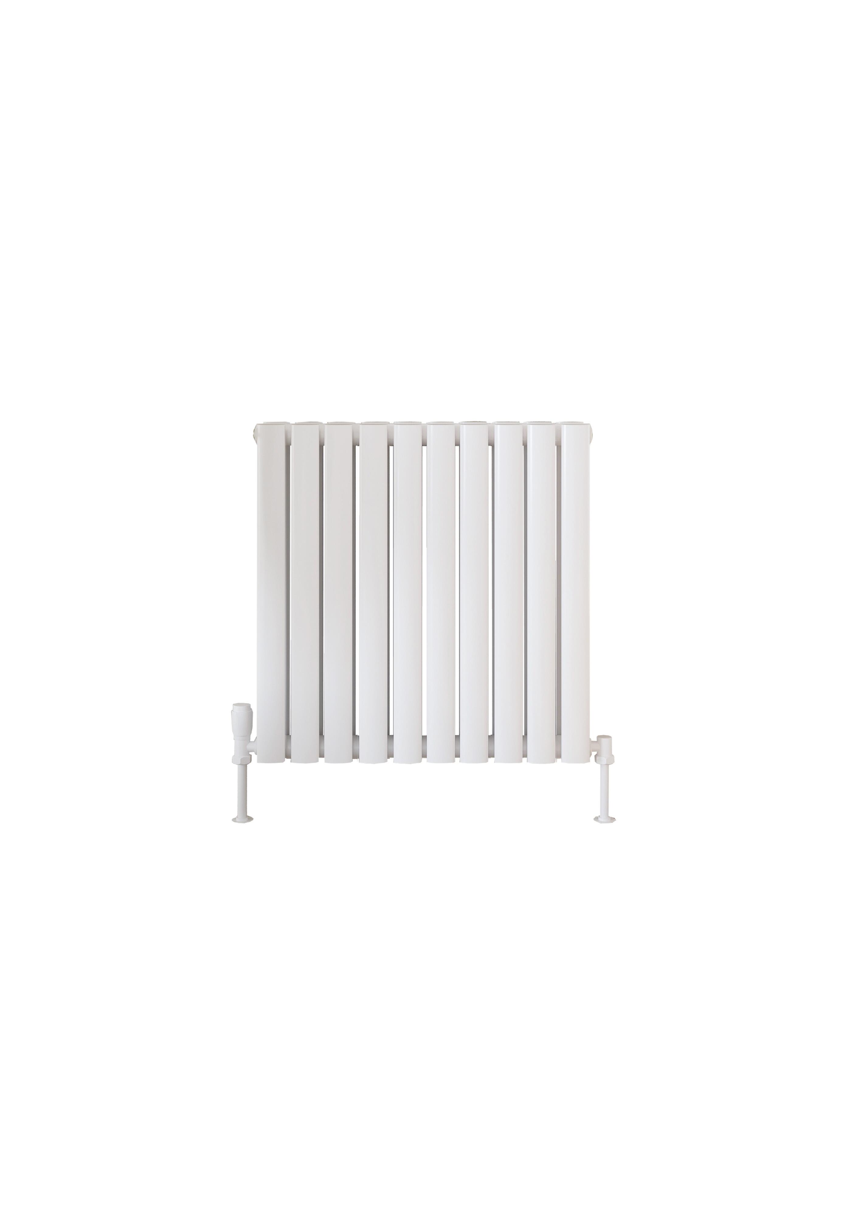Scudo Apex white steel designer radiator, double panel, 600mm x 590mm vertical contemporary design