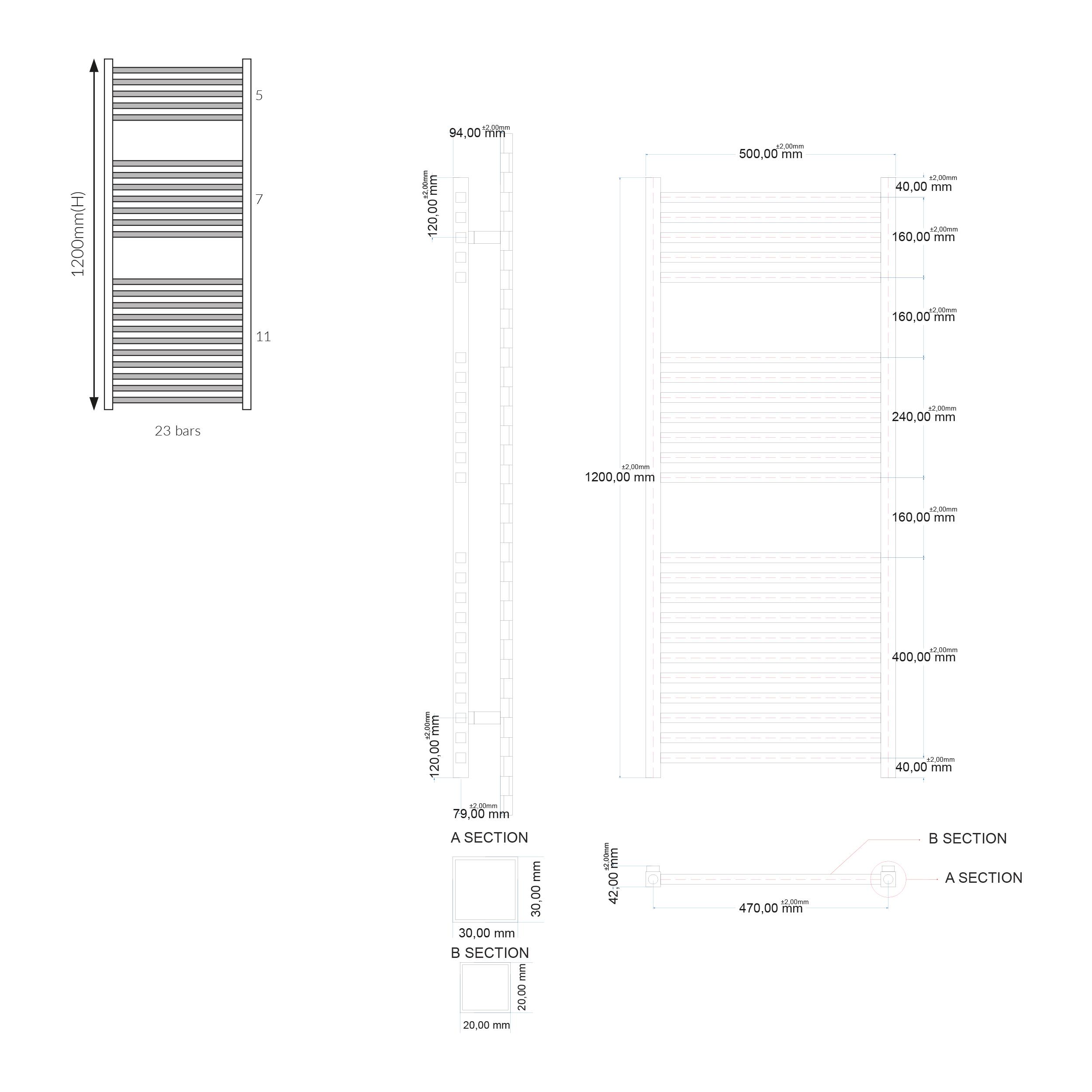 Scudo Simona chrome designer towel radiator, ladder-style steel construction, 1200mm height