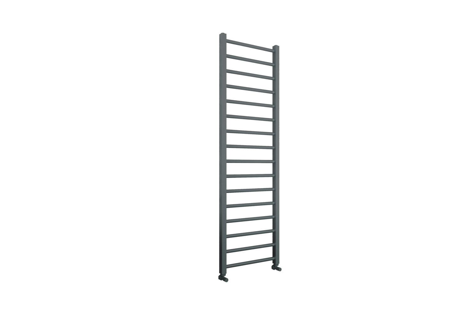 Scudo Vibe gunmetal steel towel warmer radiator, 1600mm height, horizontal rail design
