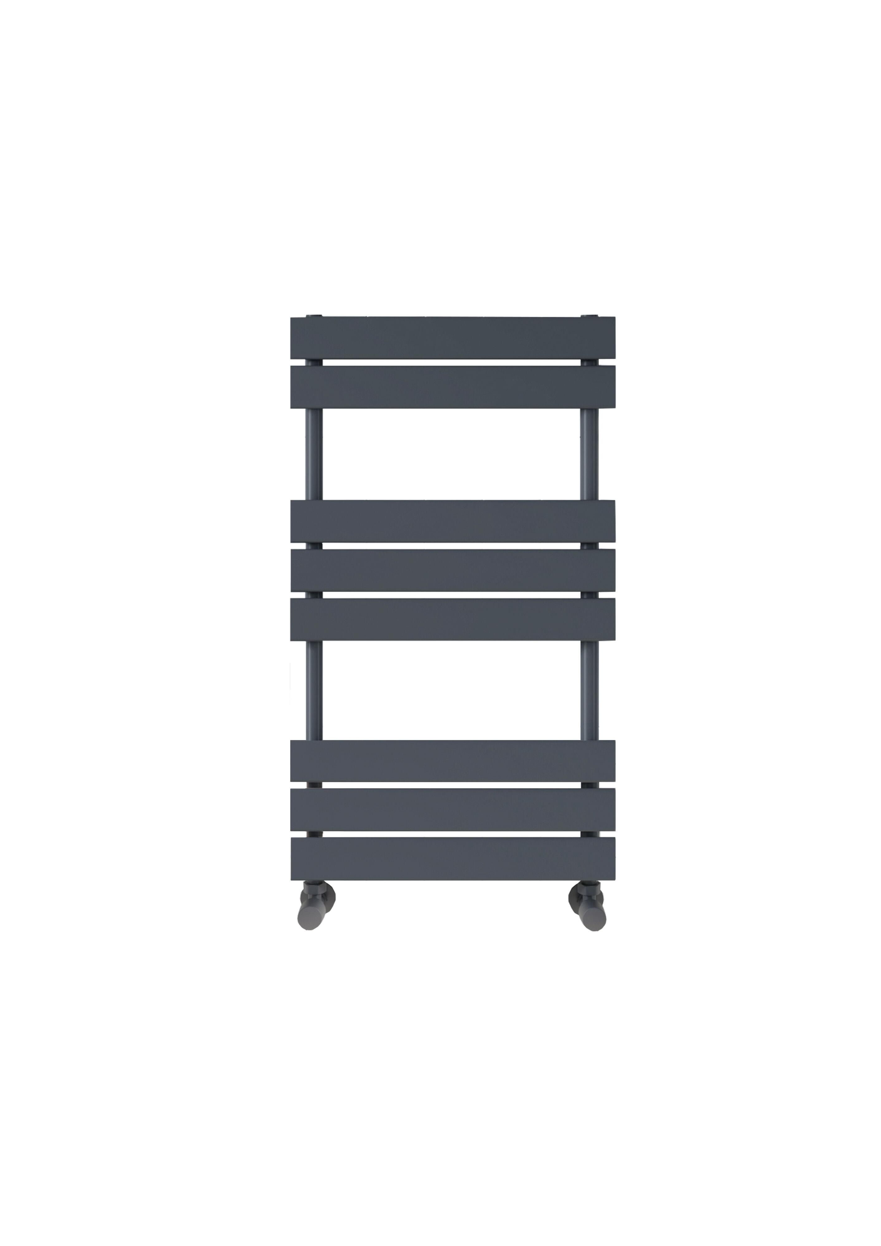 Scudo Life anthracite heated towel rail, 800mm x 450mm, vertical ladder design, low carbon steel construction