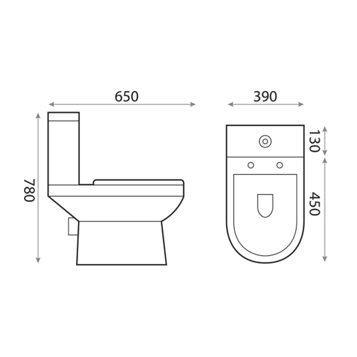 Scudo Spa white ceramic rimless close coupled WC pan and seat, contemporary round design