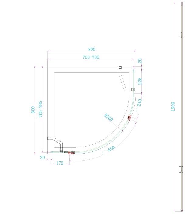 Scudo Dawn Athena 800x800mm hinged quadrant shower enclosure with 6mm clear glass and chrome frame