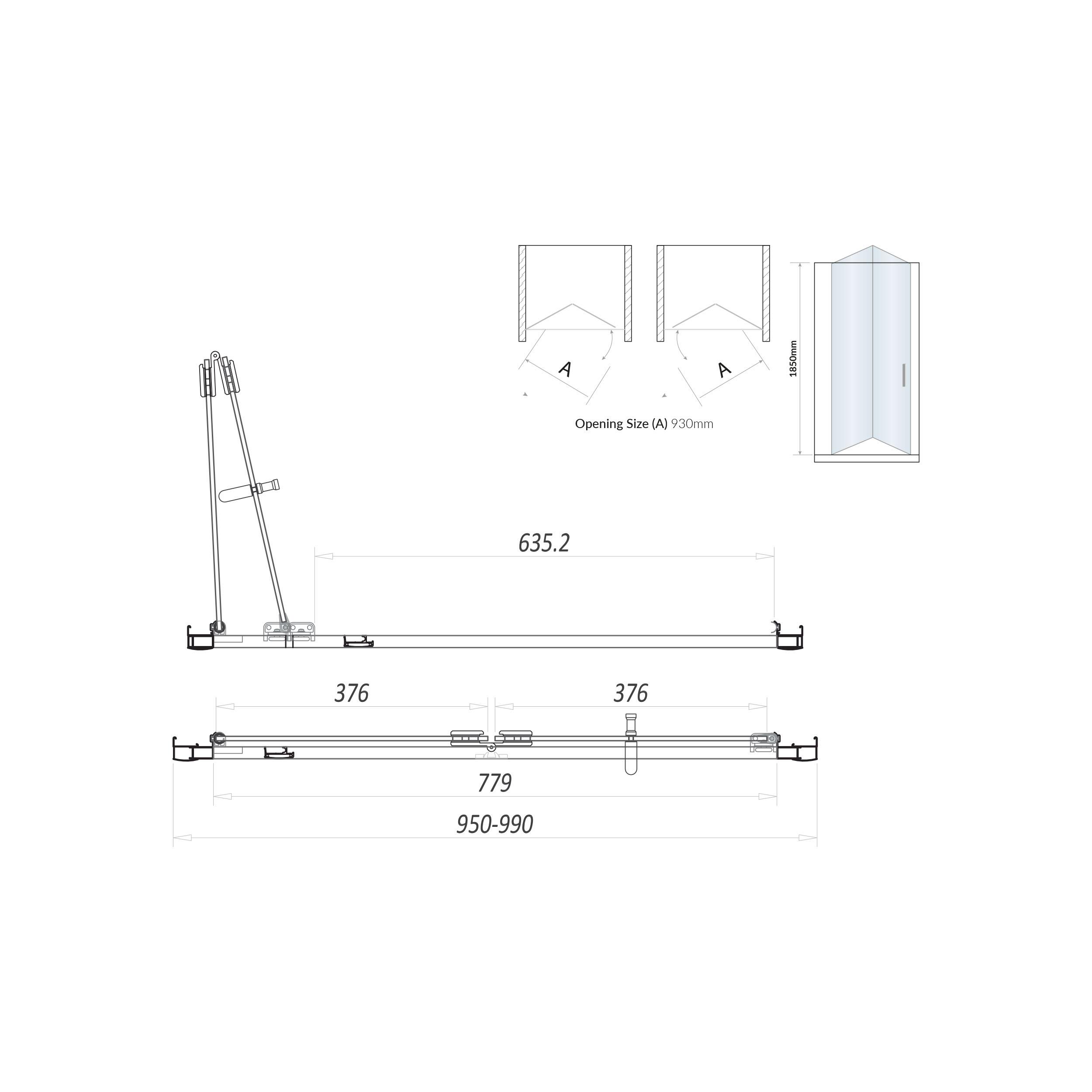 Scudo S6 1000mm bifold semi-frameless shower door with clear glass and chrome frame