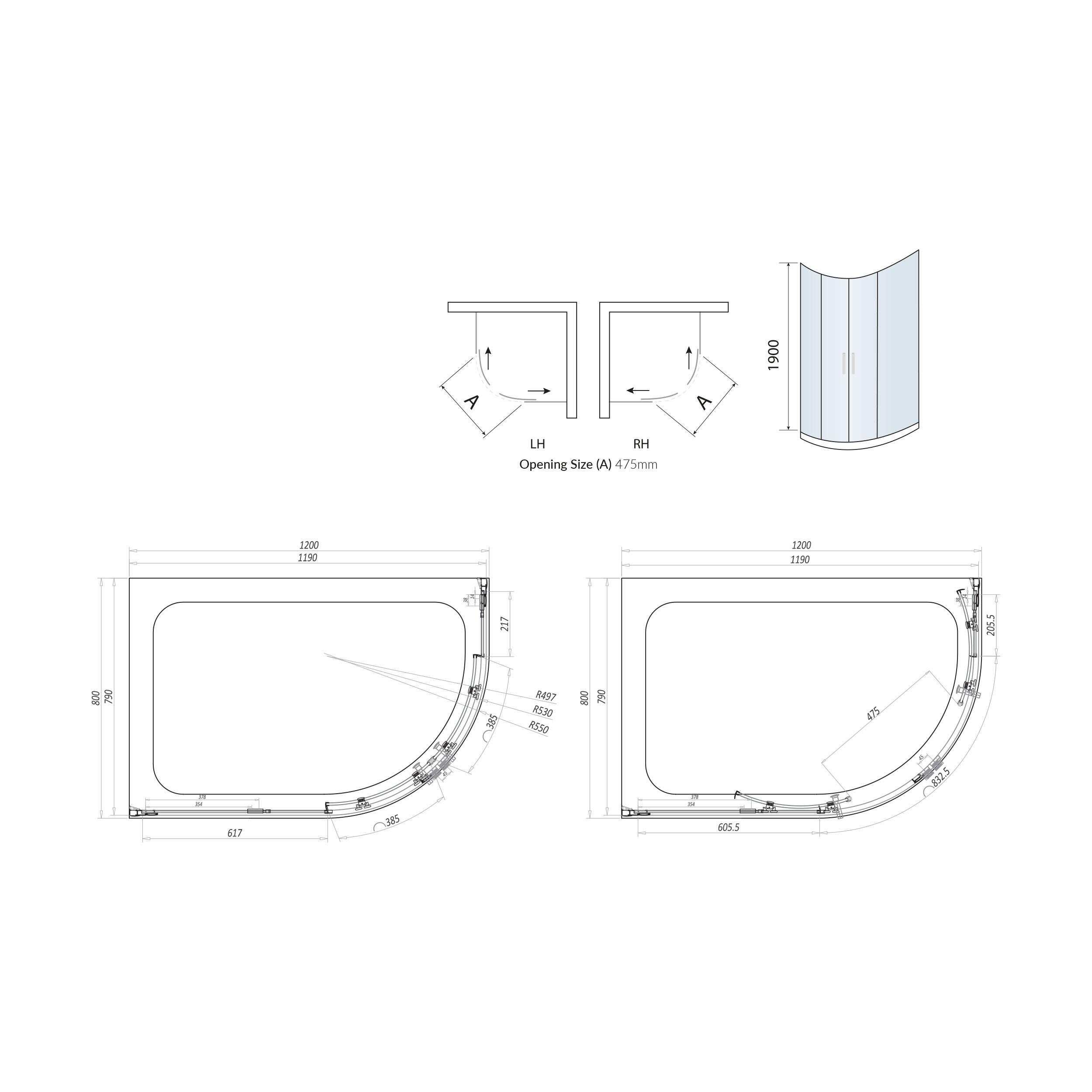 Scudo S8 double door quadrant shower enclosure, 1200x800mm, chrome frame, clear 8mm glass