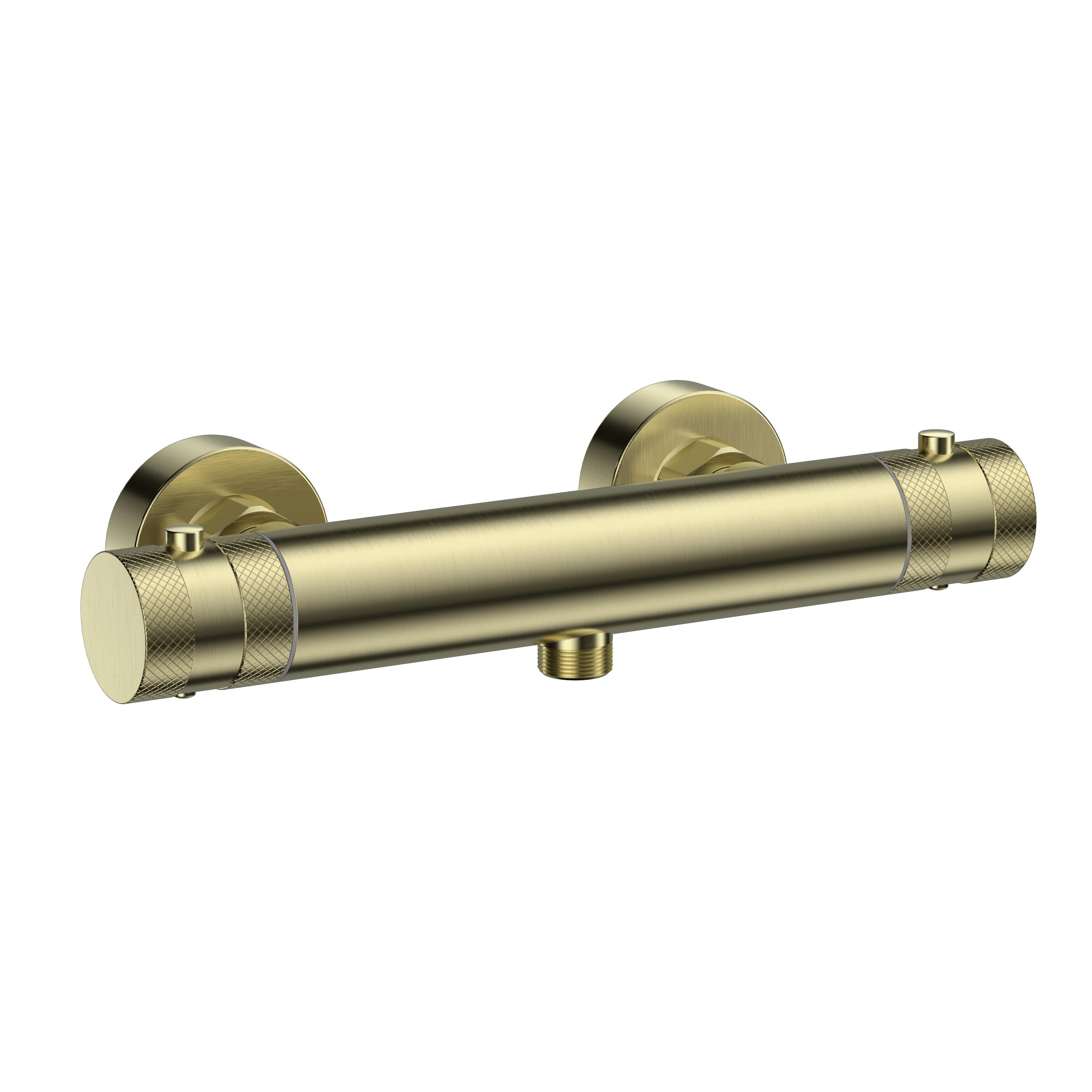Scudo Core thermostatic bar shower valve in brushed brass finish