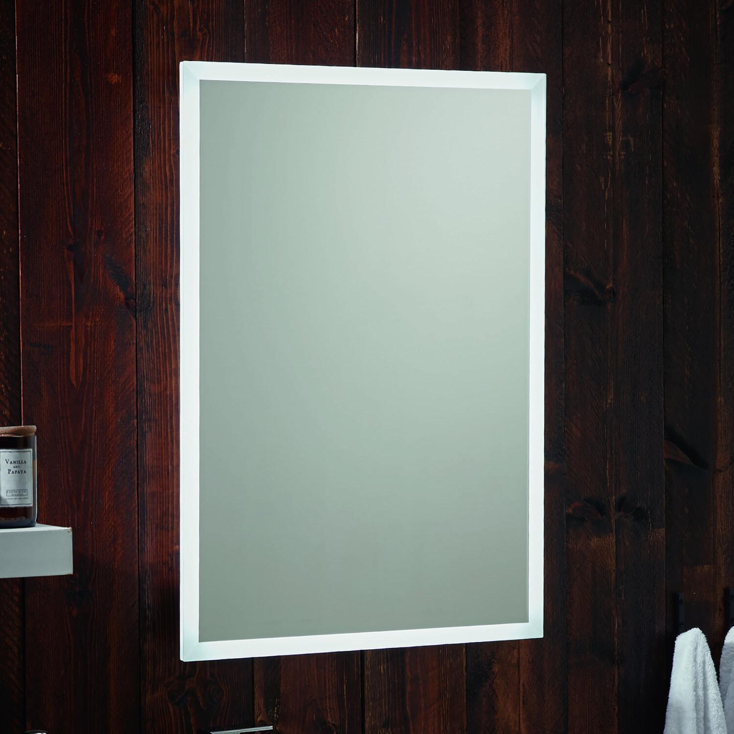 Scudo Mosca rectangular LED mirror 700mm x 500mm with demister pad, shaver socket, and Bluetooth
