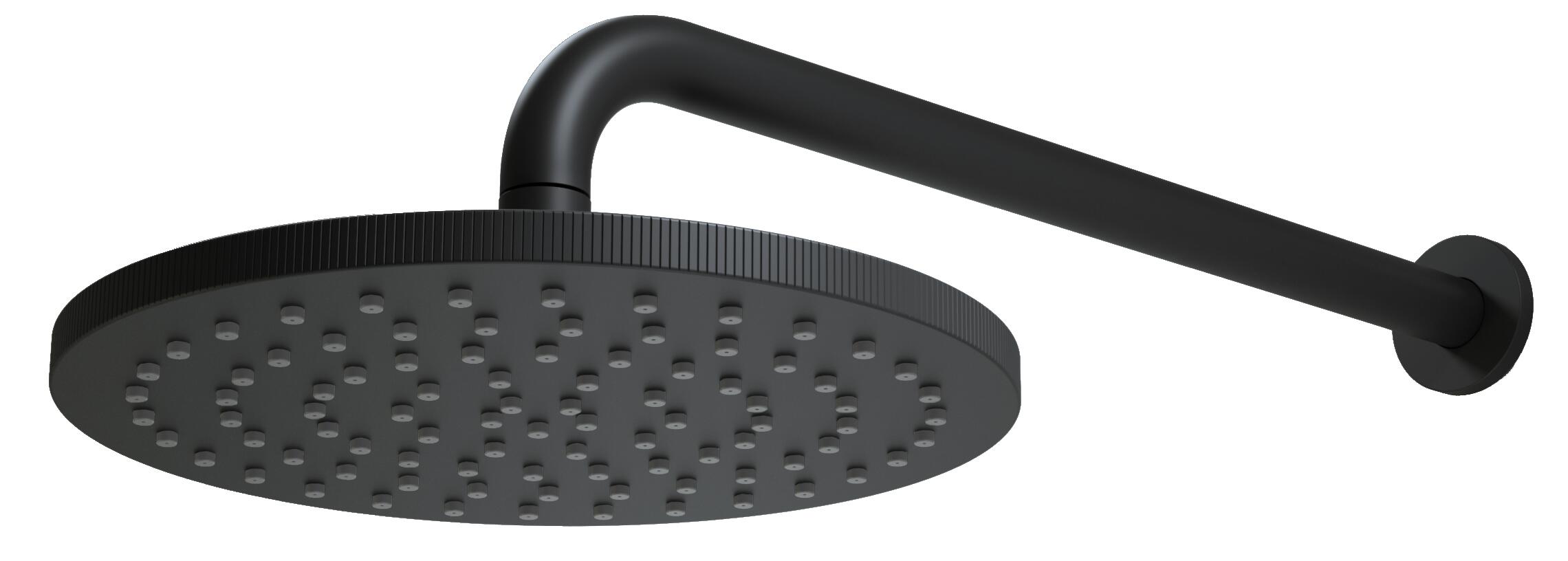 Scudo Core Spotlight fixed shower head in Matt Black brass with matching wall arm