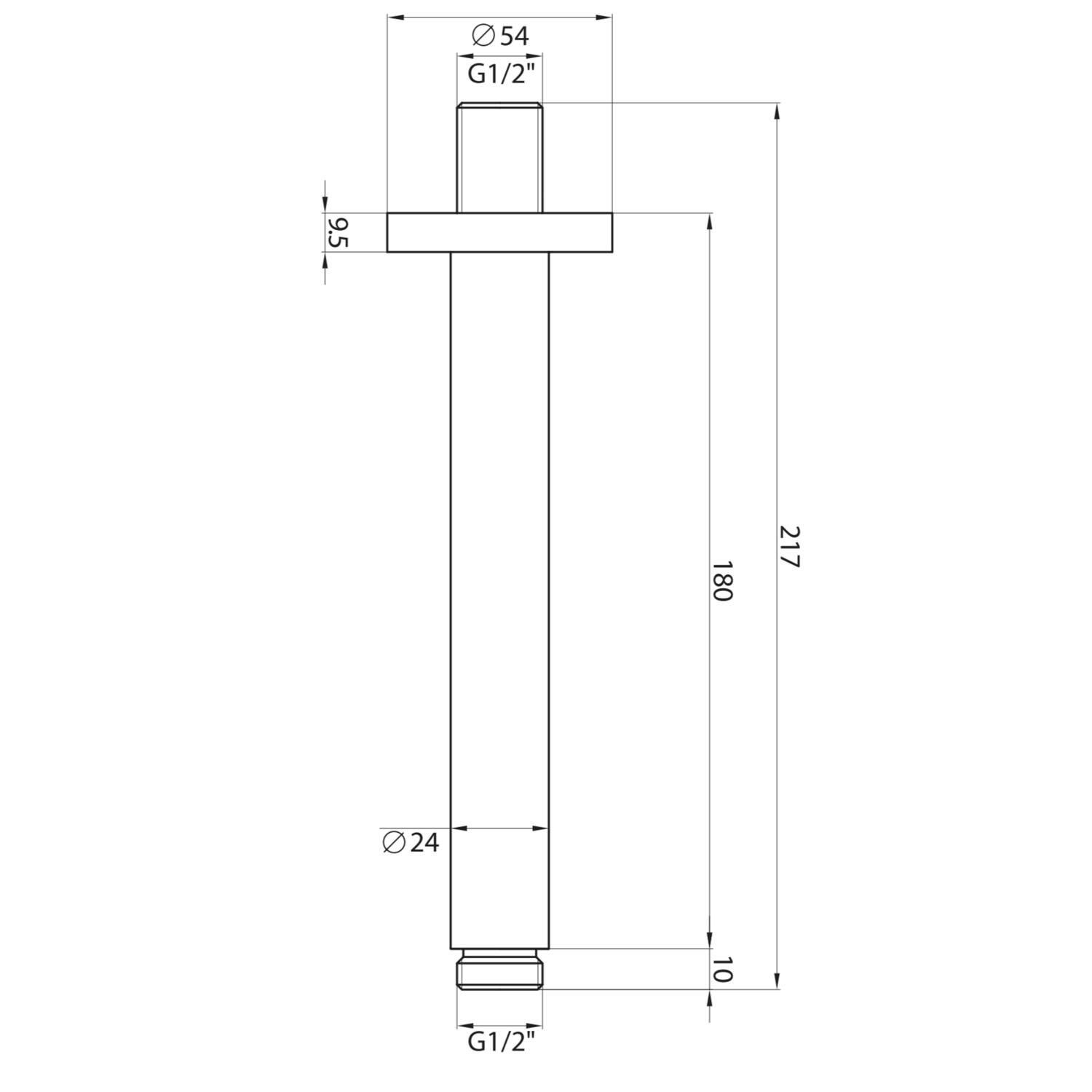 Scudo Mono round shower ceiling arm, Matt Black steel finish