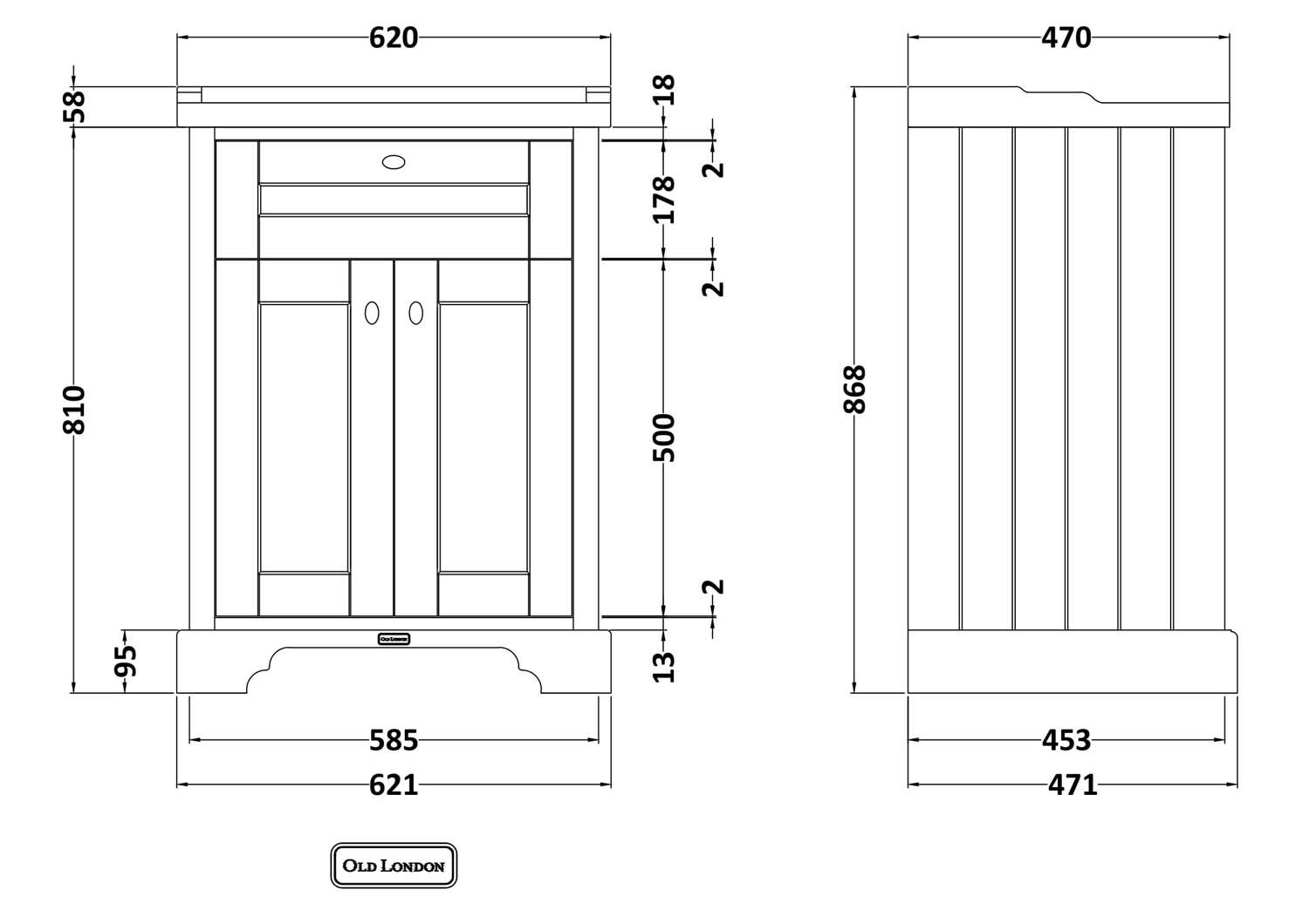 Hudson Reed Old London Traditional Timeless Sand 600mm Vanity Unit