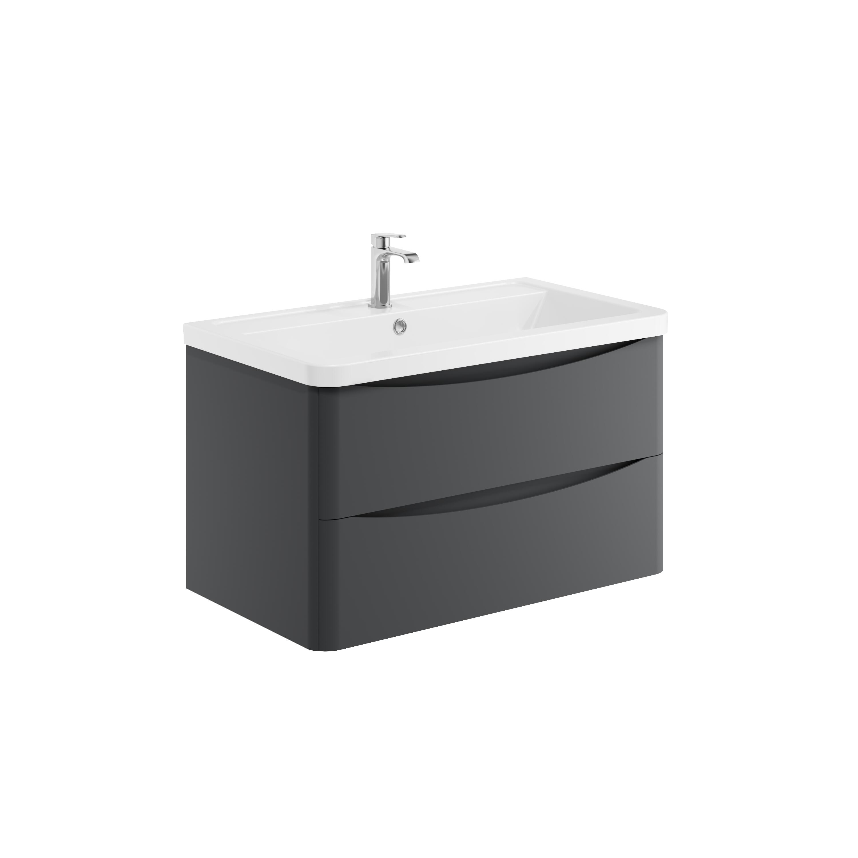 Scudo Bella 800mm wall mounted vanity unit in matt grey with two drawers