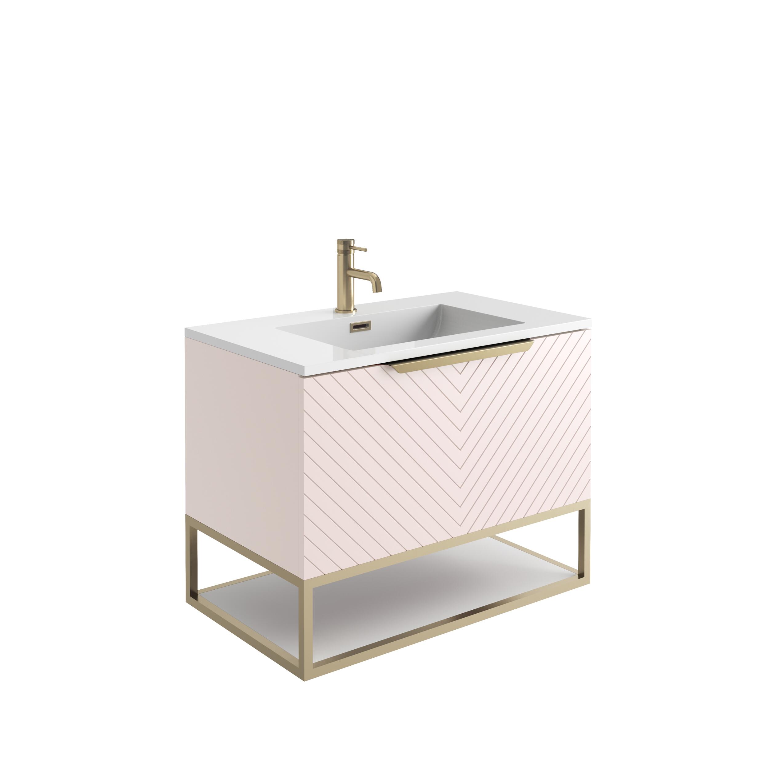 Scudo Chevron 790mm Pink Painted MDF wall hung vanity unit, contemporary style