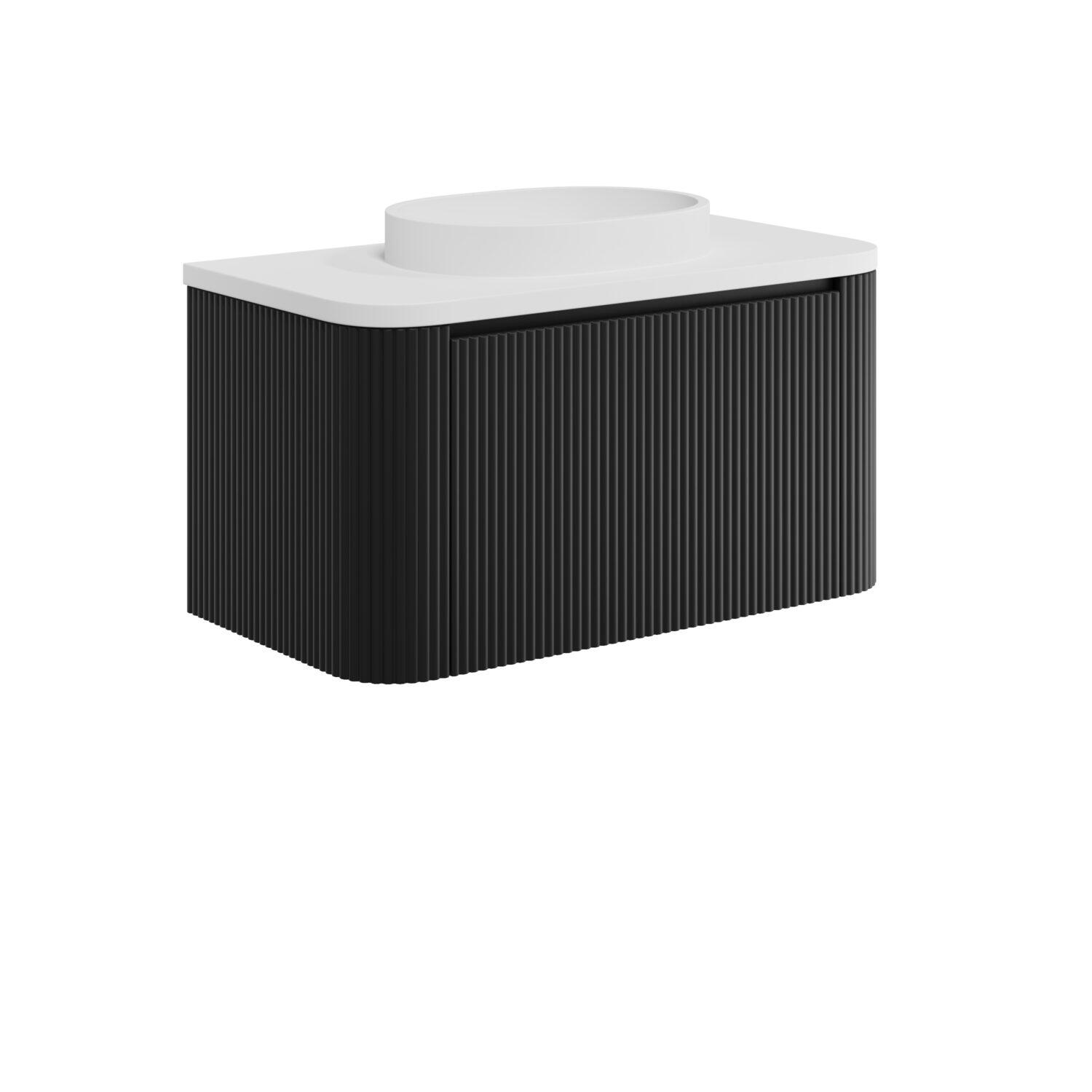 Scudo Linea wall hung vanity unit in matt black finish, 890mm wide with single drawer