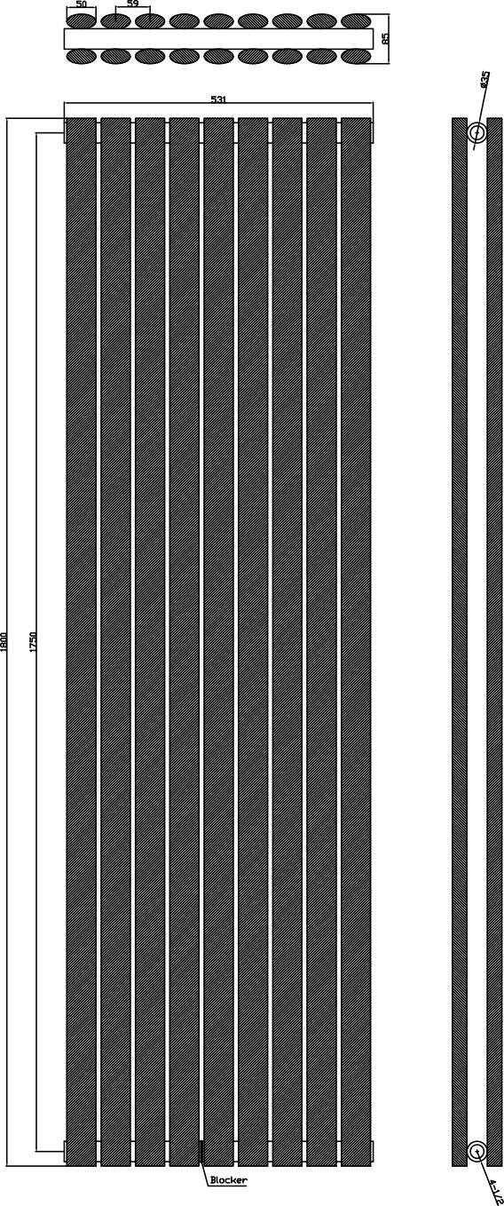 Scudo Apex white designer radiator, double panel, 1800mm height x 531mm width