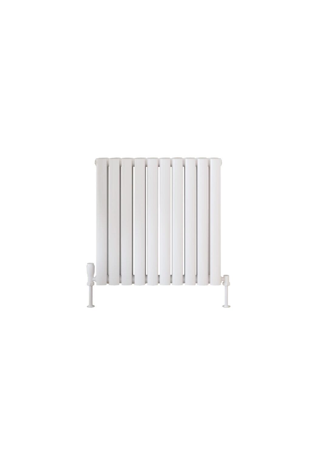 Scudo Apex white steel designer radiator, double panel, 600mm x 590mm vertical contemporary design