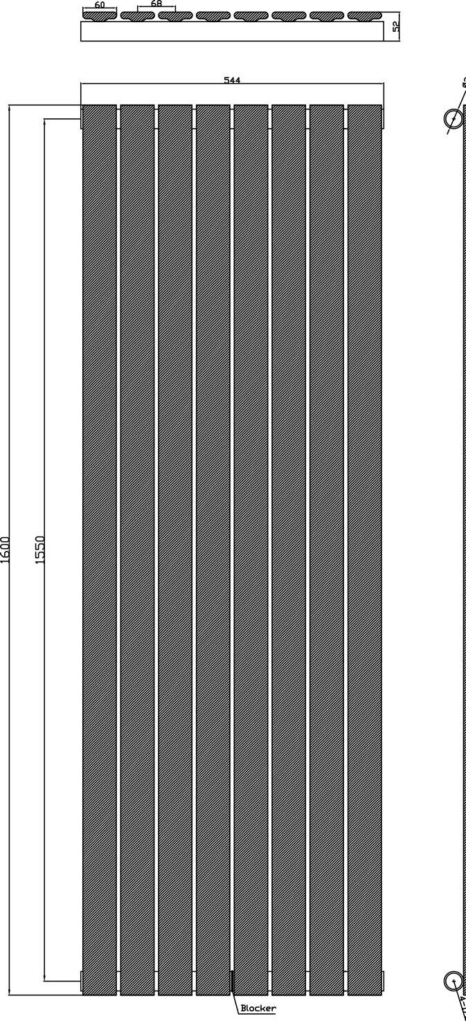 Scudo Bravo anthracite designer radiator, single panel, 1600mm height x 544mm width, vertical wall-mounted