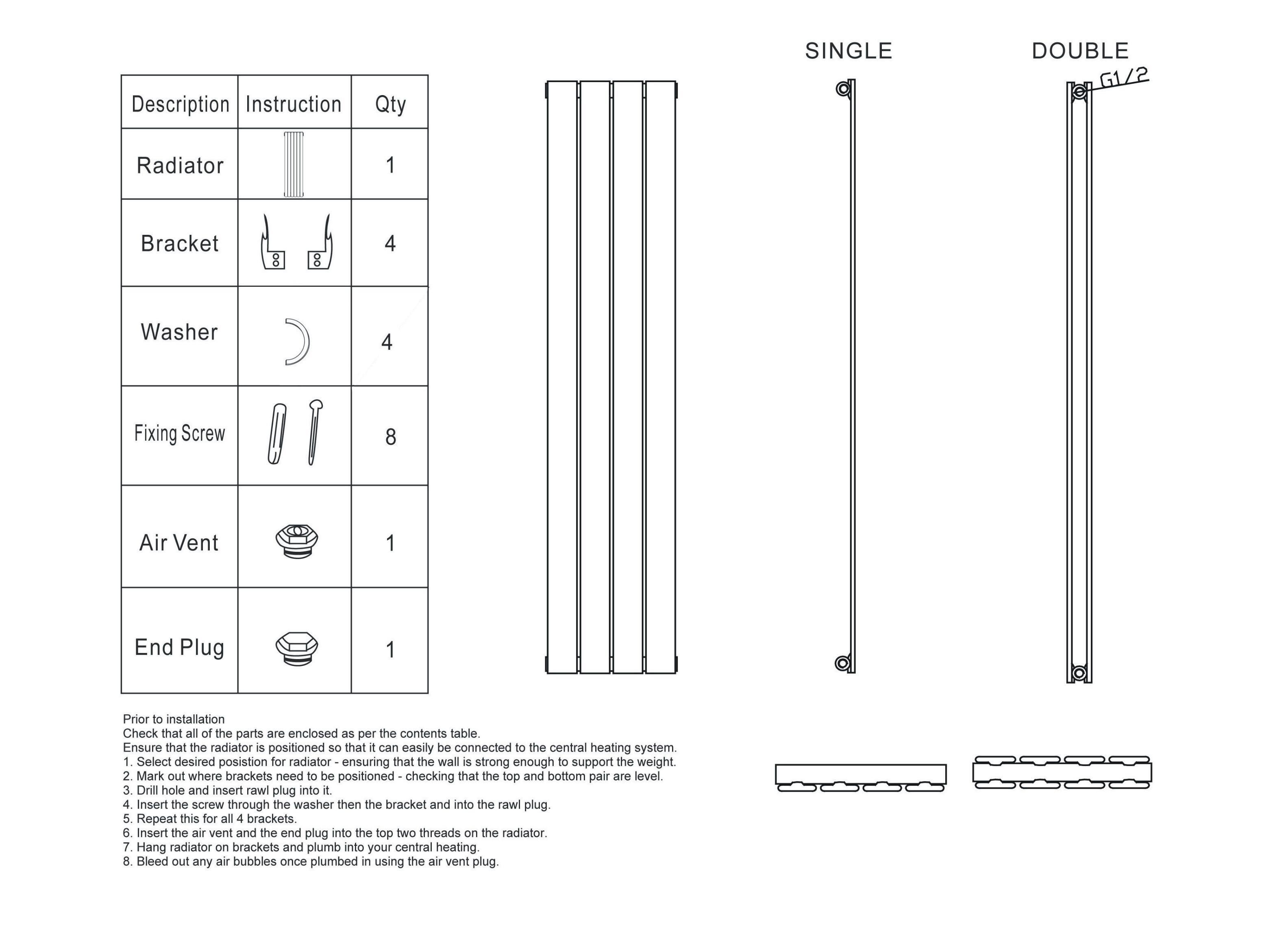 Scudo Bravo anthracite designer radiator, single panel, 600mm x 410mm dimensions