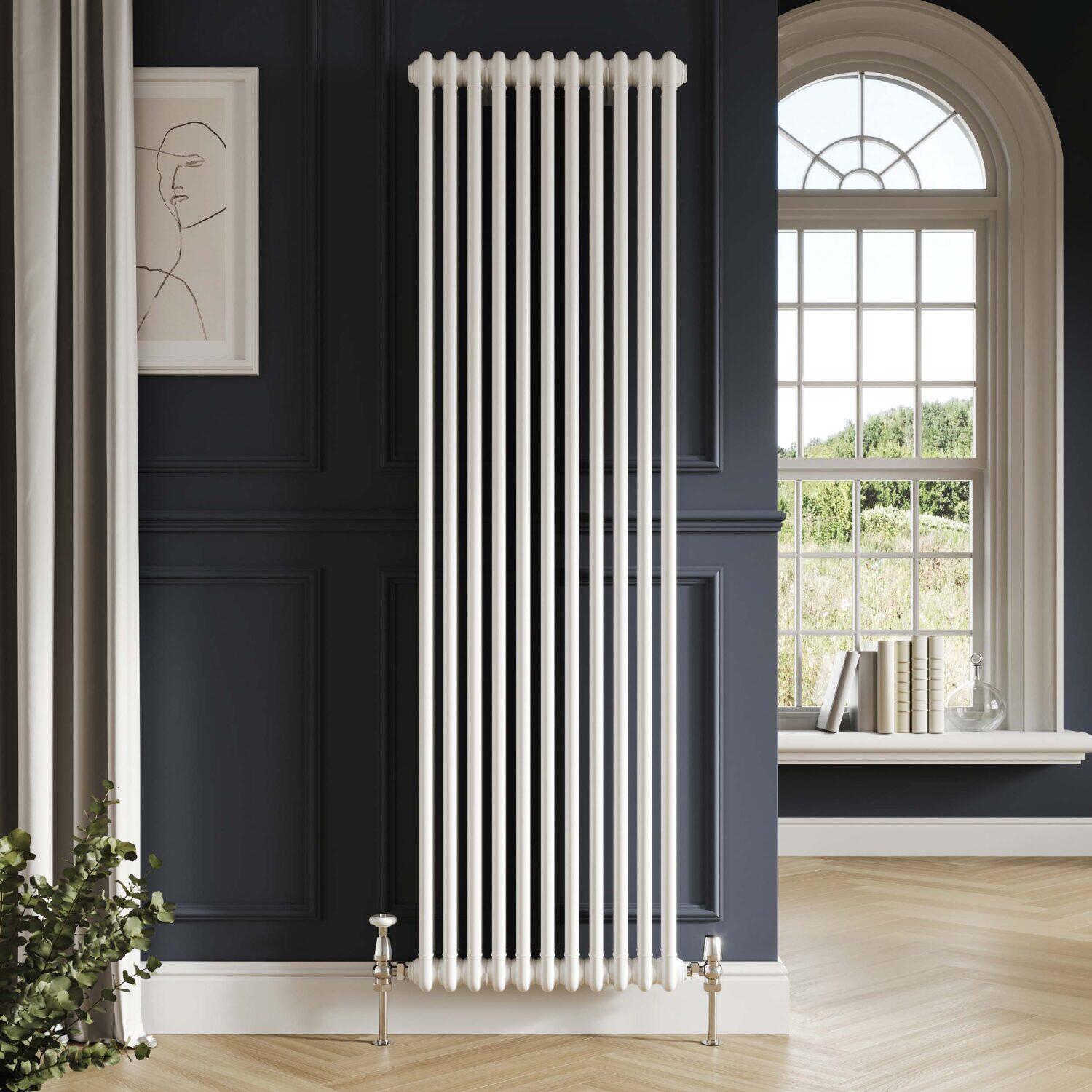 Scudo Column white vertical radiator, 2 column design, 1500mm height x 425mm width, 9 sections