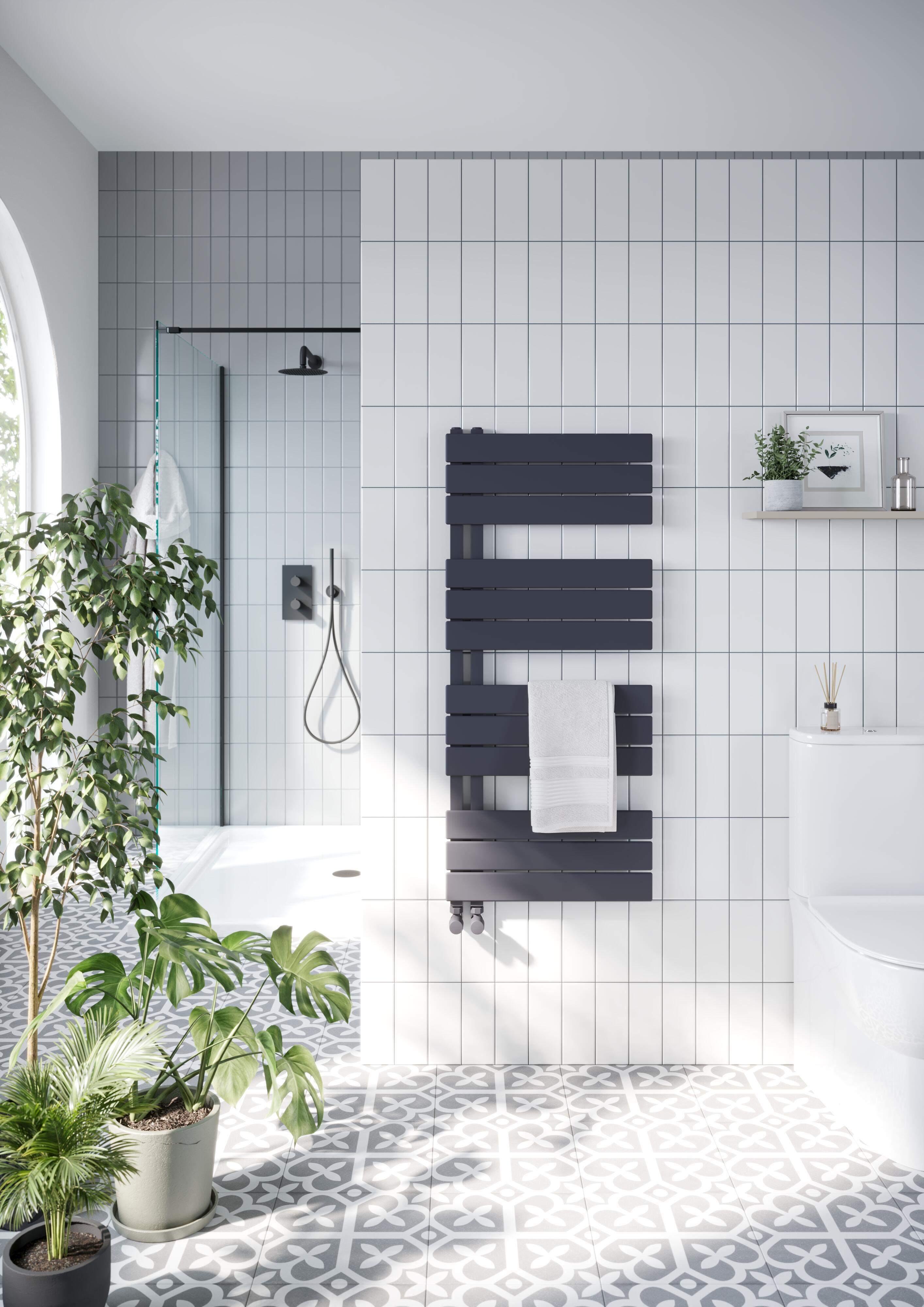 Scudo Thames anthracite designer towel radiator, 800mm height, 600mm width, contemporary styling