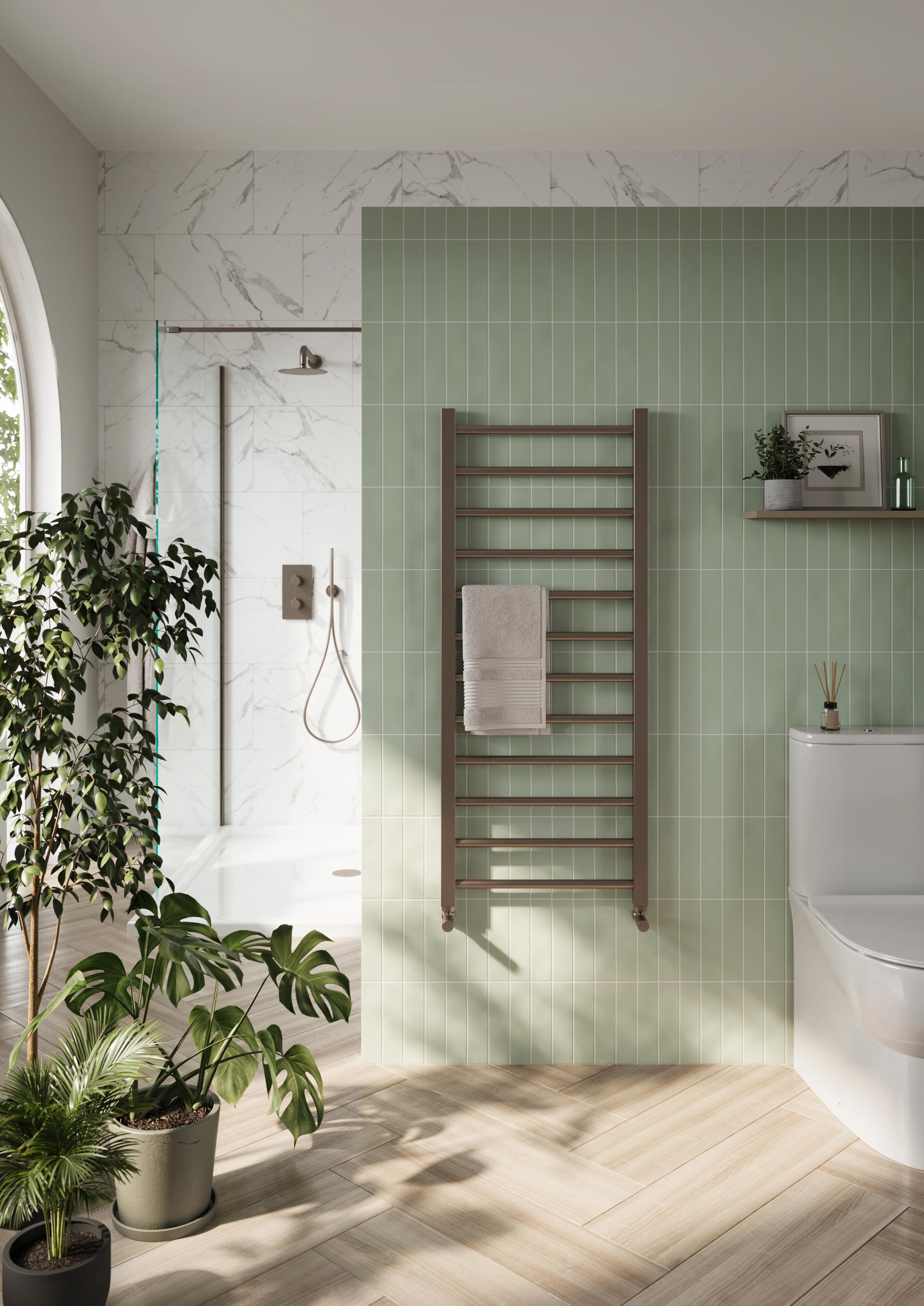 Scudo Vibe brushed brass steel towel rail, 800mm height, 500mm width