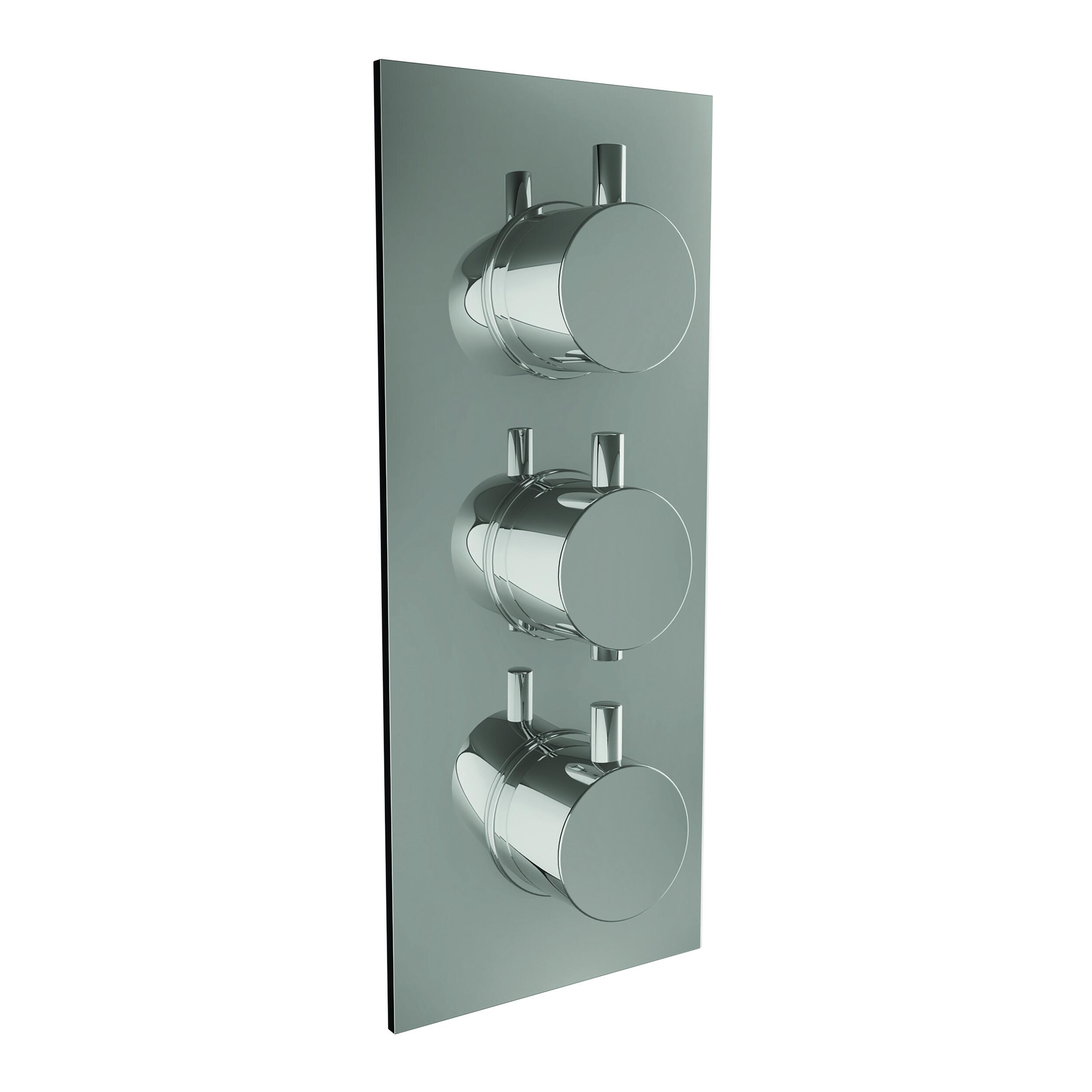 Scudo Triple Round Handle 3 outlet concealed thermostatic shower valve in Chrome, Brass and Steel