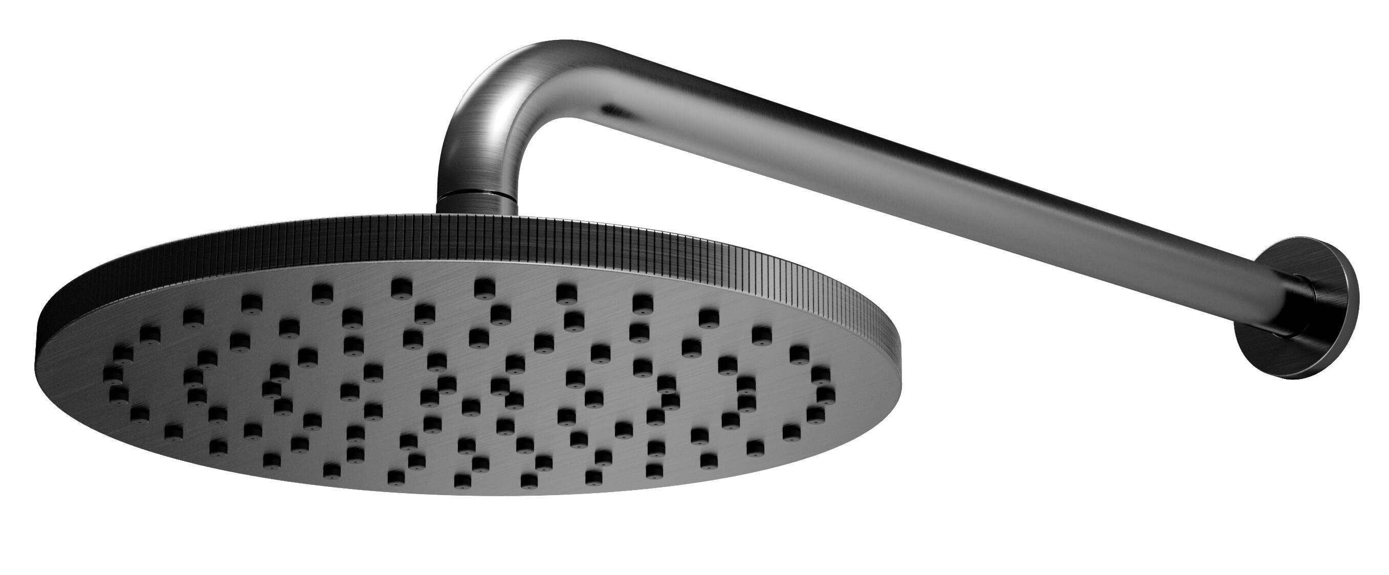 Scudo Core Spotlight fixed shower head in Gunmetal with matching wall arm