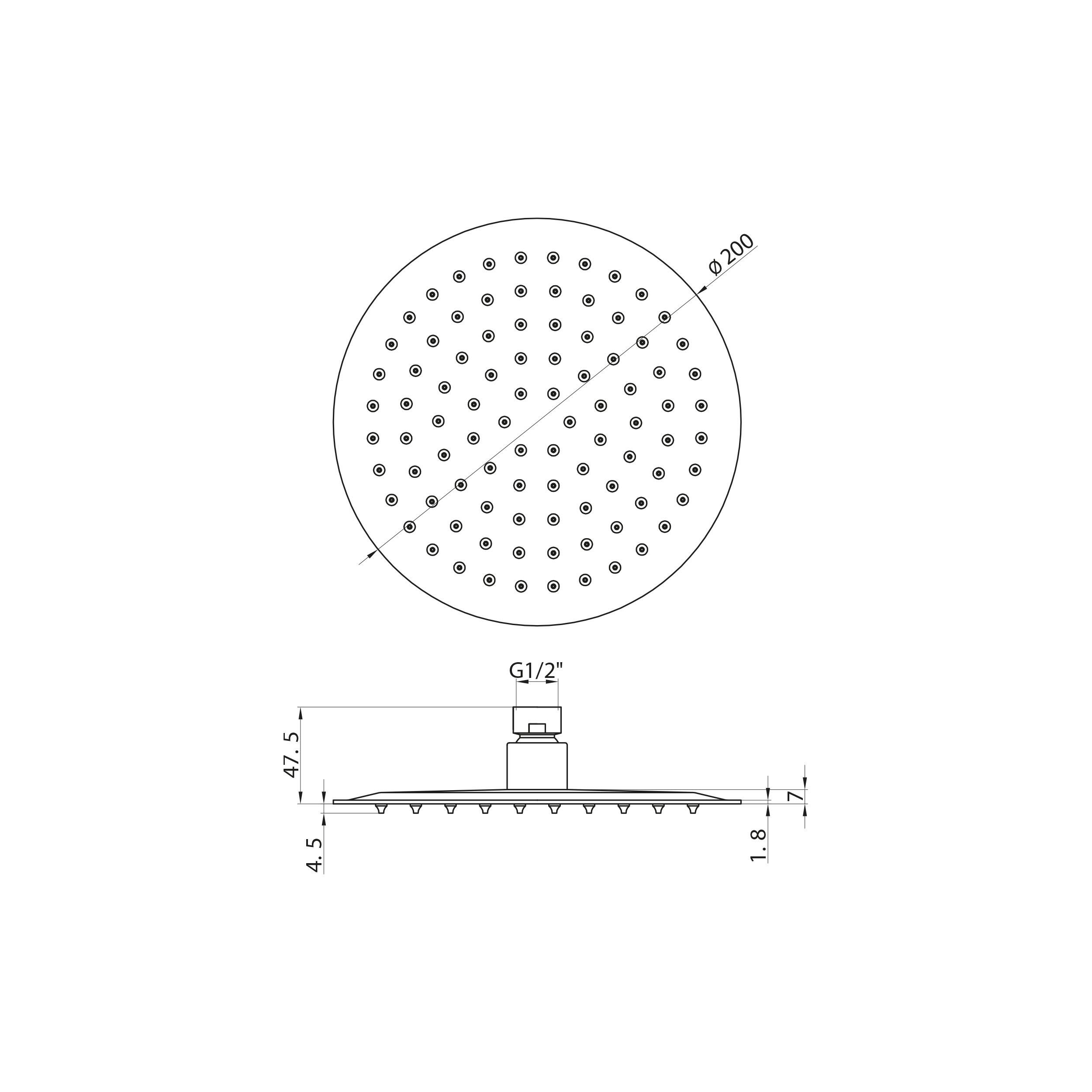 Scudo stainless steel 200mm round fixed drench shower head in chrome finish