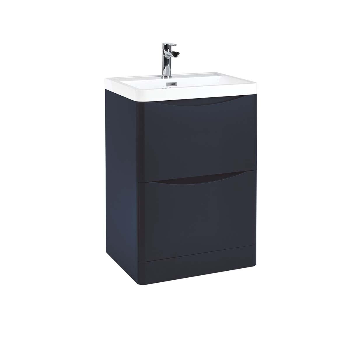 Scudo Bella 596mm floorstanding vanity unit in Indigo Blue melamine with soft-close doors