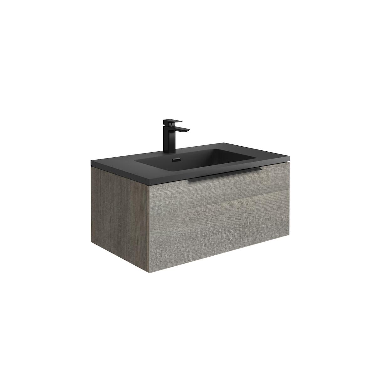 Scudo Ambience wall mounted vanity unit in melamine oak finish, contemporary design, 790mm width