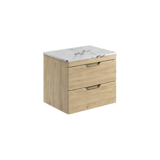 Scudo Aubrey 600mm wall hung vanity unit in Davos Oak, contemporary style, with matching worktop