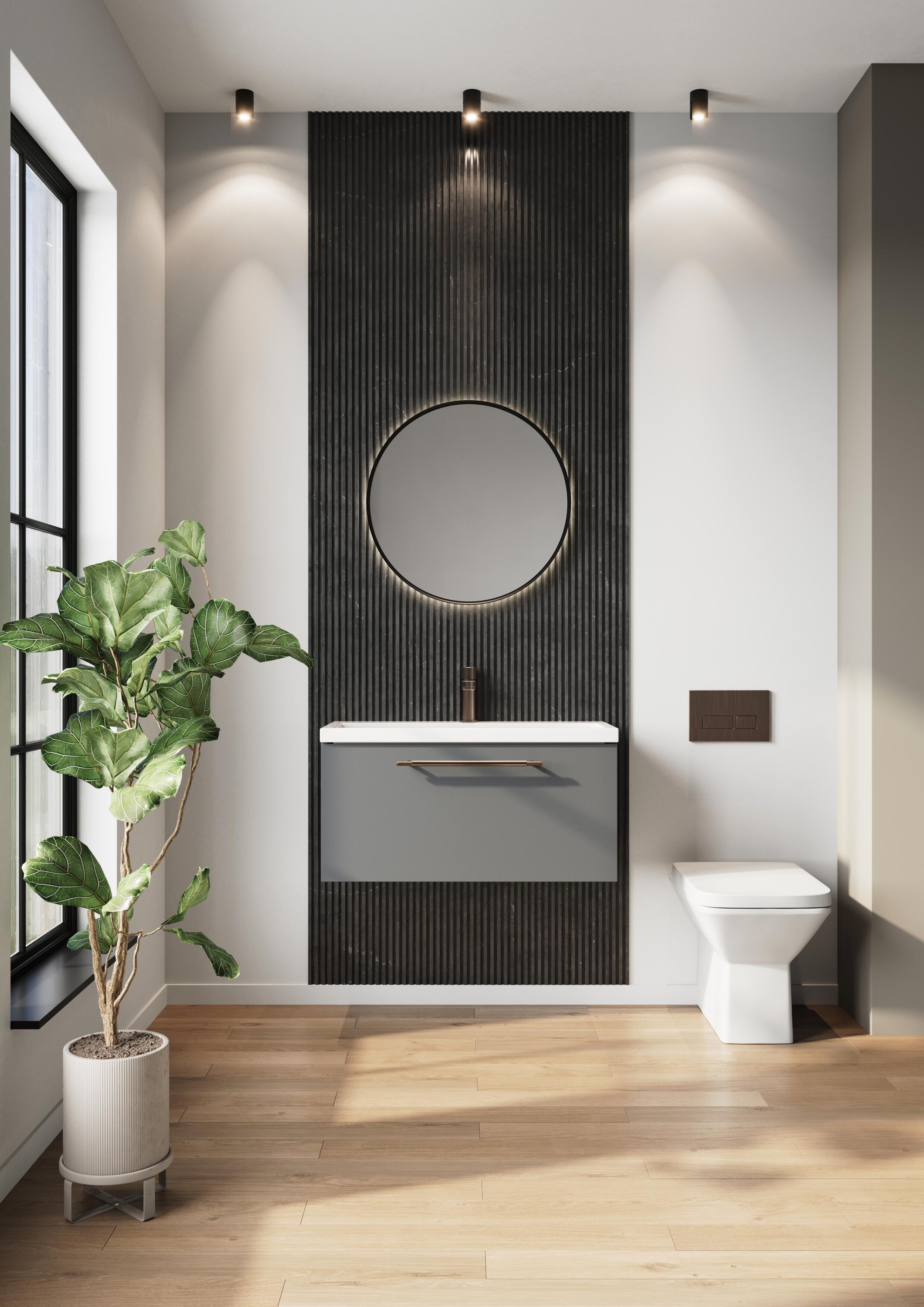 Scudo Muro PLUS wall hung vanity unit in dust grey finish, 455mm wide contemporary bathroom furniture