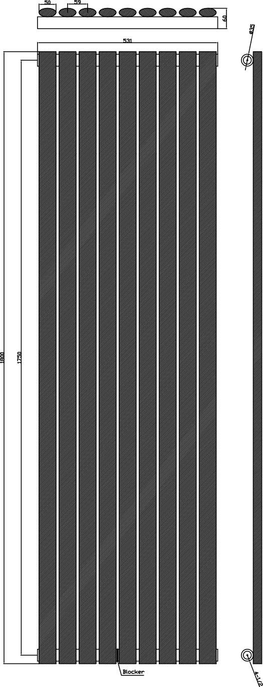 Scudo Apex anthracite designer radiator, single panel, 1800mm height x 531mm width