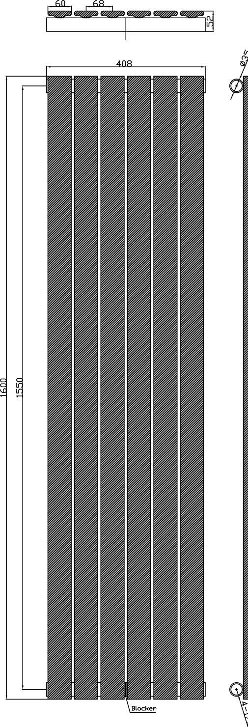 Scudo Bravo anthracite designer radiator, single panel, 1600mm height x 408mm width