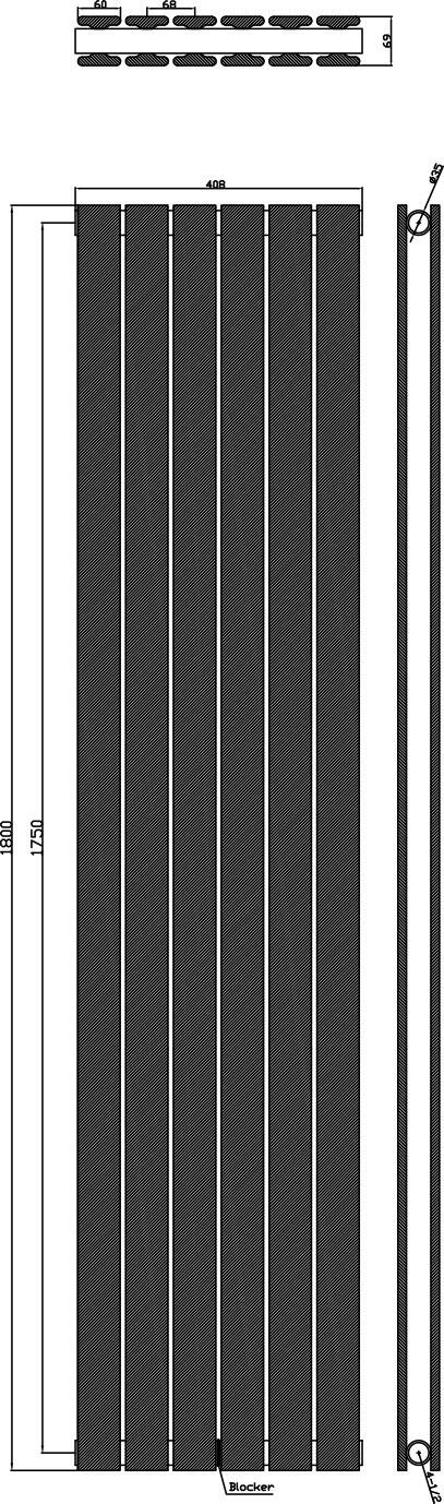 Scudo Bravo anthracite designer radiator, double panel, 1800mm height x 408mm width