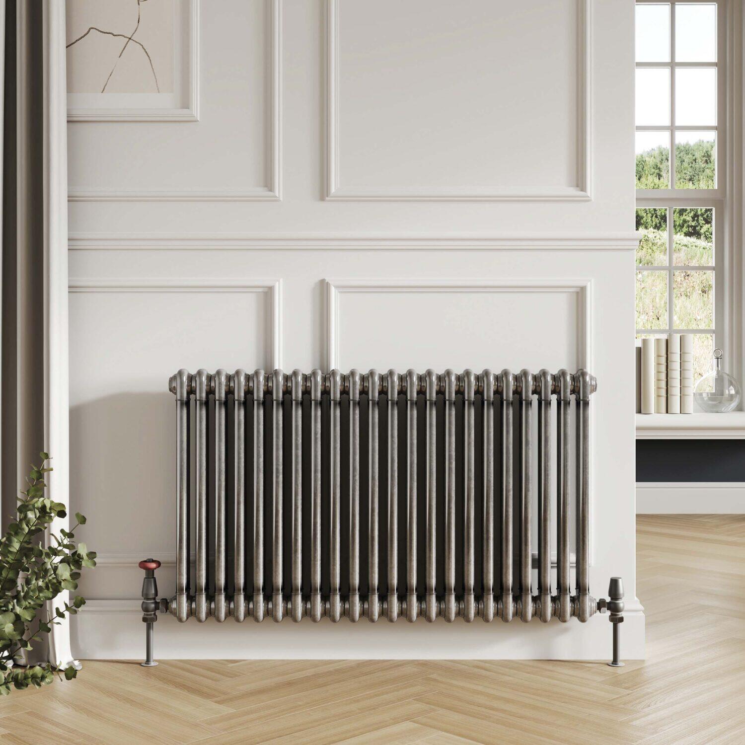 Scudo Column designer radiator in raw metal finish, 2 column design, 600mm height