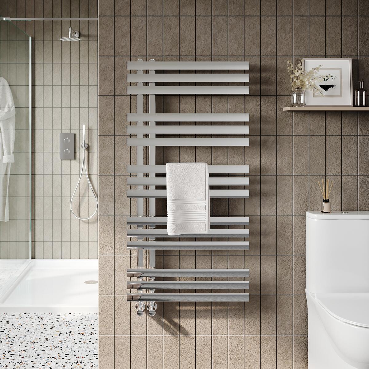 Scudo Elizabeth anthracite steel towel warmer, 1200mm height, 500mm width, vertical rail design