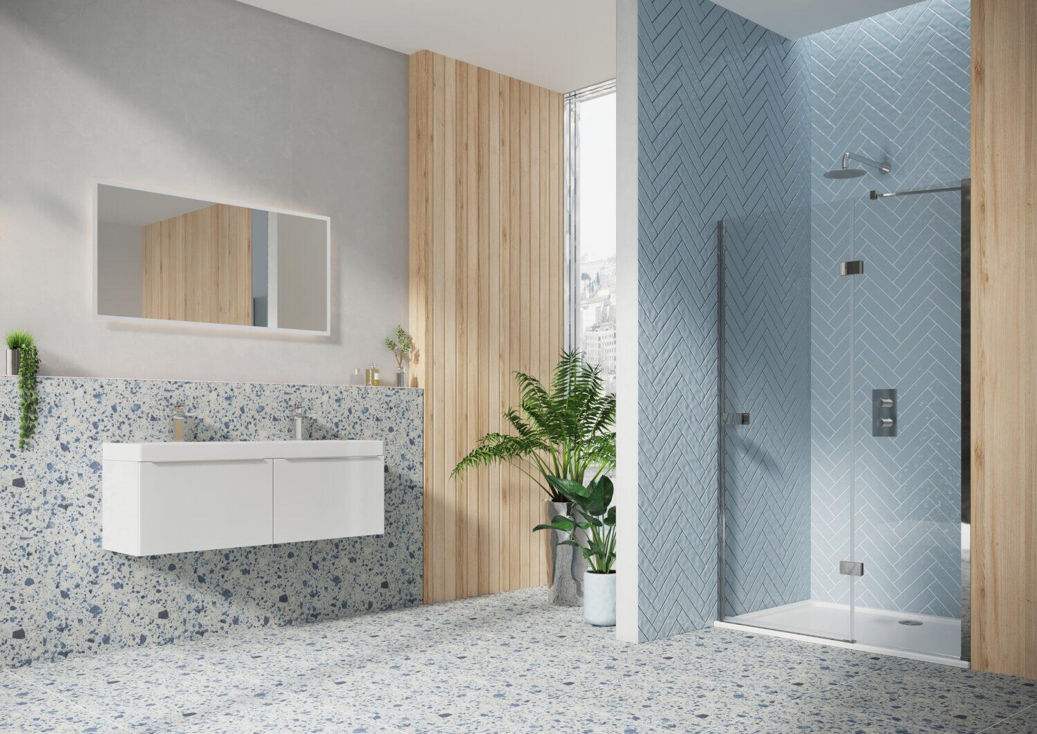 Scudo Athena 800mm hinged shower door with inline panel, 6mm safety glass, chrome frame