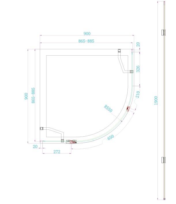 Scudo Dawn Athena 900x900mm hinged quadrant shower enclosure with 6mm clear glass and chrome frame, left-handed door